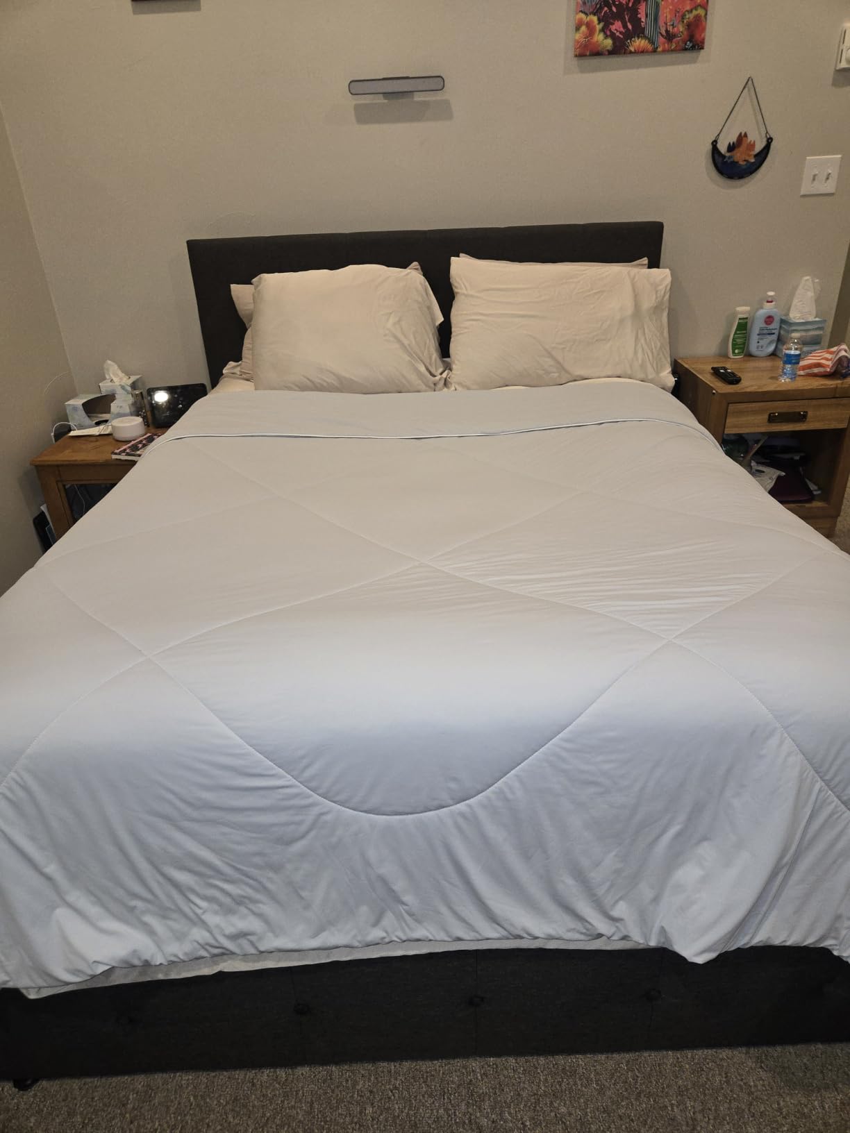 Allewie Queen Size Storage Bed Frame with 4 Underbed Drawers, Light Grey customer photo 1