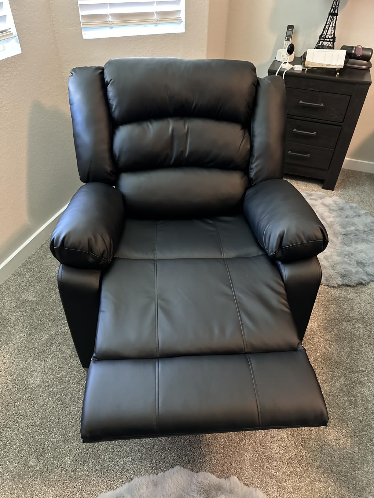 ANJ Manual Recliner Chair, Breathable Faux Leather Reclining Chairs with Overstuffed Arm and Back, Living Room Single Sofa Recliners (Dark Brown) customer photo 1