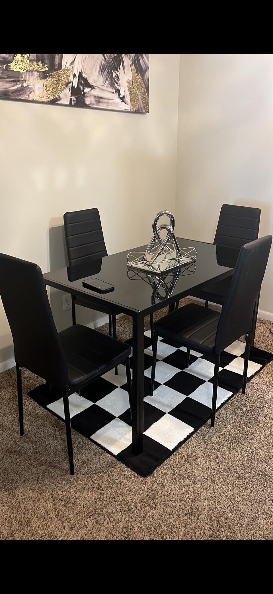 Gizoon Black 5 Piece Glass Dining Table Set, Kitchen Table and Chairs for 4 customer photo 1