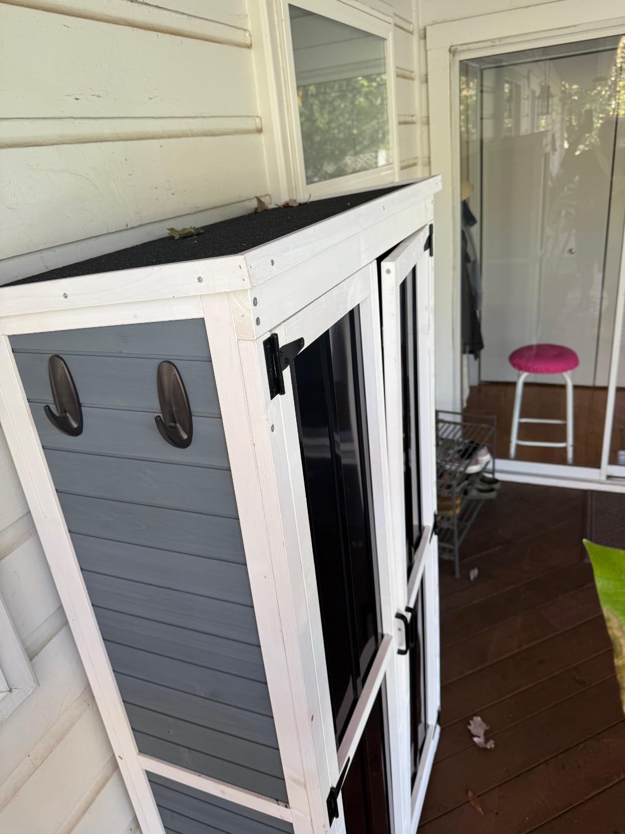 GDLF Outdoor Storage Cabinet, Wood & Metal Garden Shed, Tall Tool Organizer customer photo 2