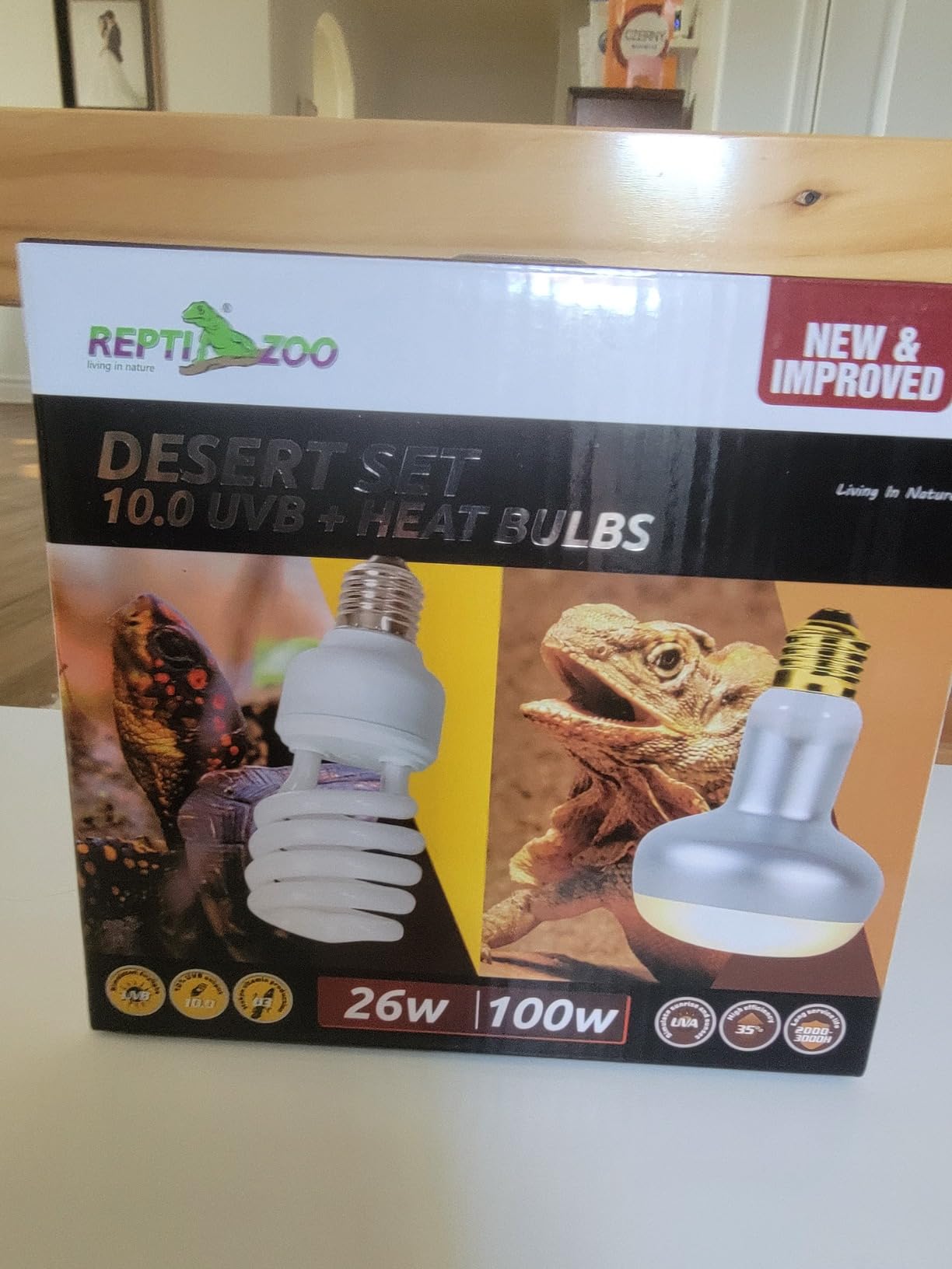 REPTI ZOO Reptile Heat Lamp Bulb and UVB 10.0 Reptile Light Combo Pack, 100W Intense Basking Spot Light UVA Heat Lamp Bulb, 26W Energy Saving UVA UVB Bulb Spiral Compact Bulb customer photo 1