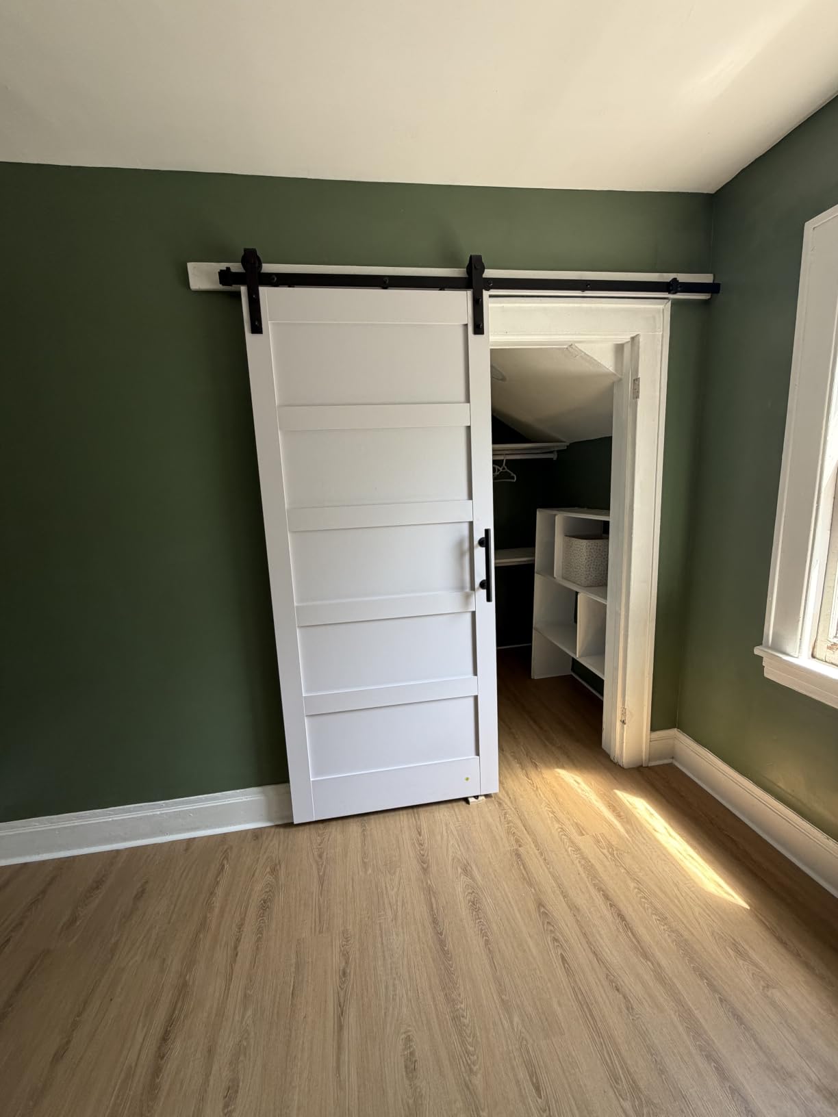 Fredbeck 36x84 inch White Barn Door with 6.6FT Sliding Door Hardware Kit Included & Handle,Solid,MDF,PVC Surface,DIY Assembly,5-Panel,Fit 33in-34in Opening customer photo 2