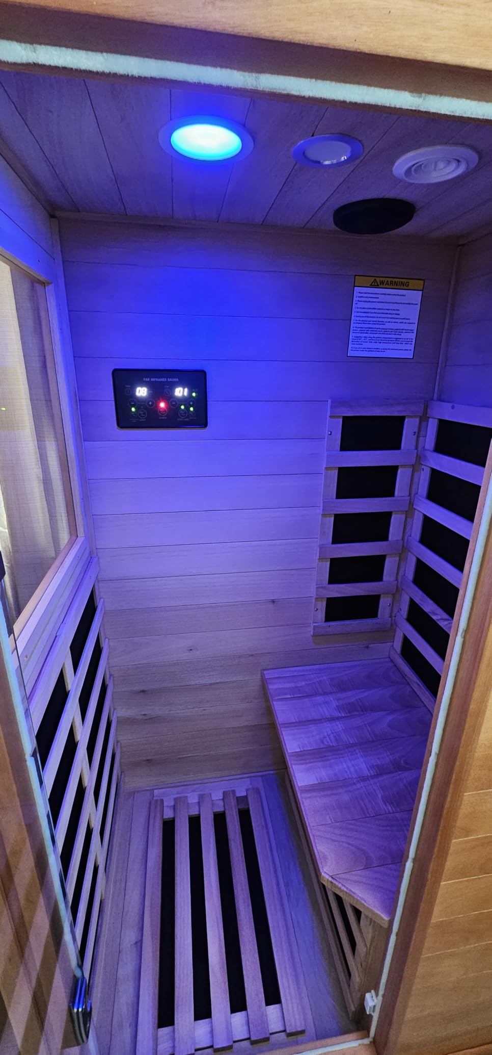 OUTEXER Far Infrared Sauna Home Sauna Spa Room Canadian Hemlock Wood 1200W, Indoor Saunas Low EMF 110V with 7 Color Light and Tempered Glass Door, Room: 35.2*27.6*61.6Inch customer photo 1