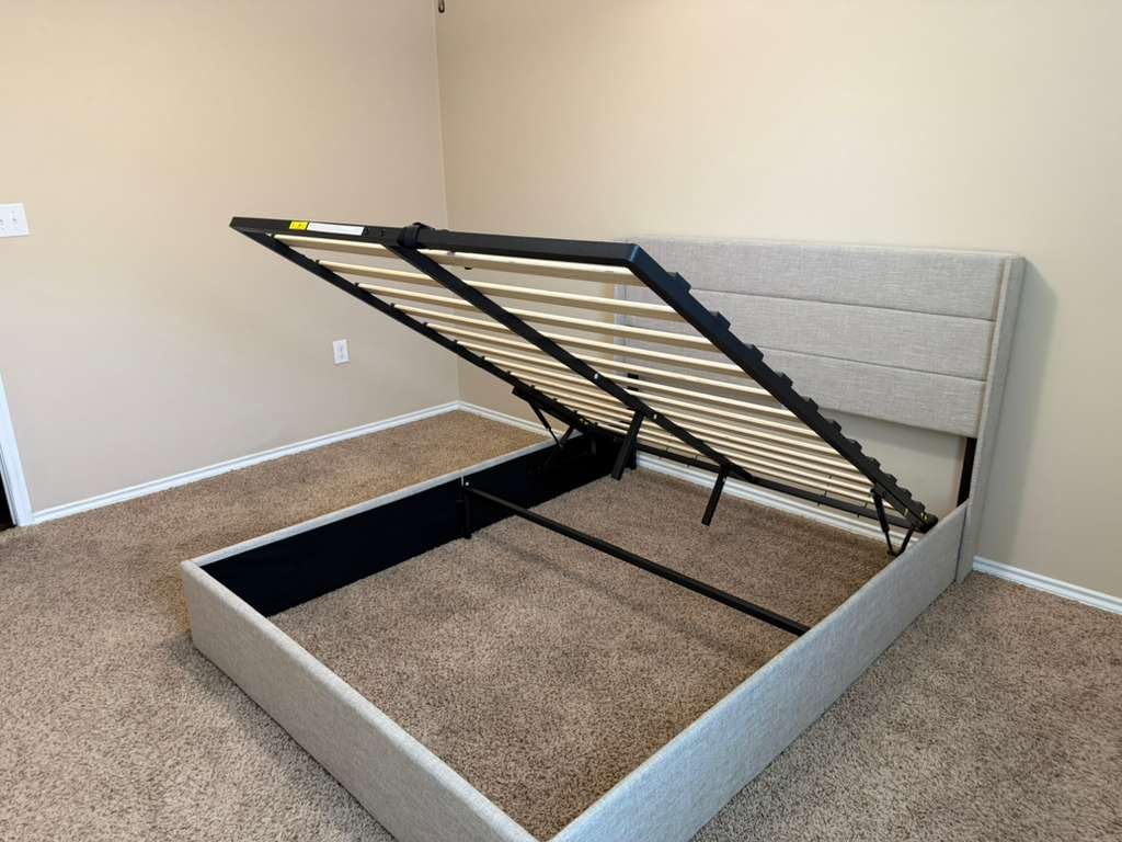 Allewie Queen Size Lift Up Hydraulic Storage Bed Frame Light Beige customer photo 1
