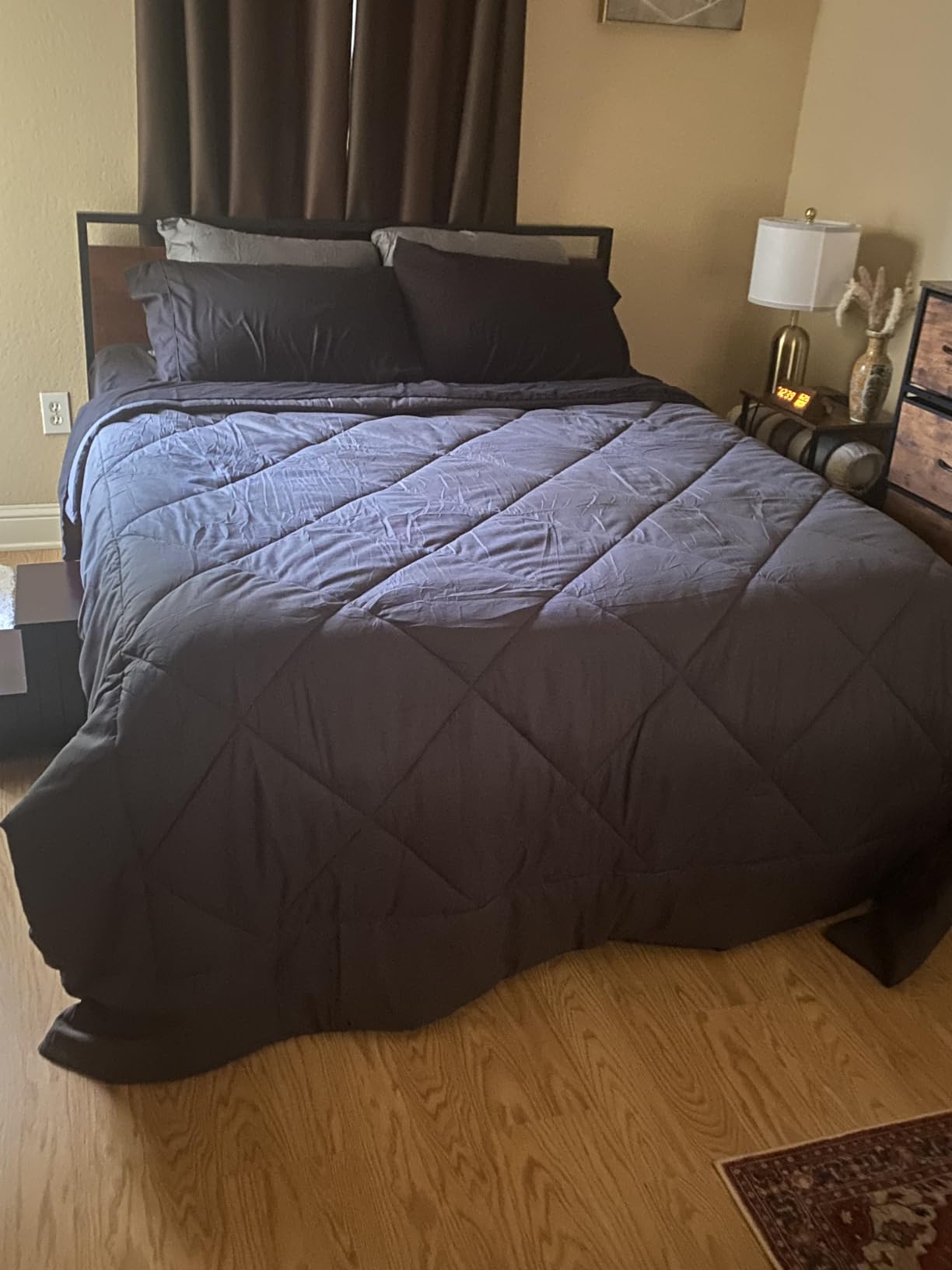 SHA CERLIN 14 Inch Queen Size Metal Platform Bed Frame with Wooden Headboard and Footboard, Mattress Foundation, No Box Spring Needed, Large Under Bed Storage, Non-Slip Without Noise, Black Oak customer photo 1