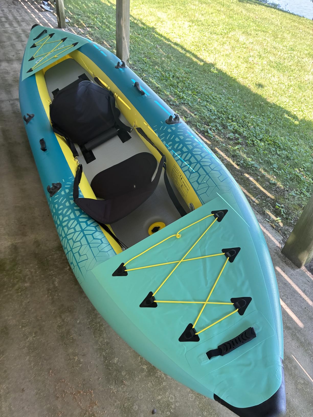 GYMAX Inflatable Kayak, 12.5Ft 507lbs Tandem Kayak with 2 Aluminum Paddles, 2 Padded Seats, Footrests, 2 Fins, Hand Pump, Carry Bag & Repair Kit customer photo 1