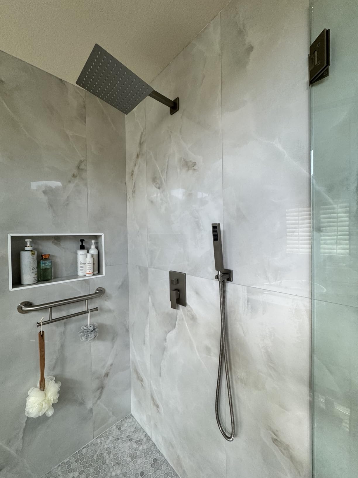 Kurpot Black Shower System, Wall Mounted Shower Faucet Set with Valve, 10-Inch Rainfall Shower Head with Handheld Combo Spray, 59'' Long Shower Hose and Shower Trim Kit, Matte Black customer photo 2