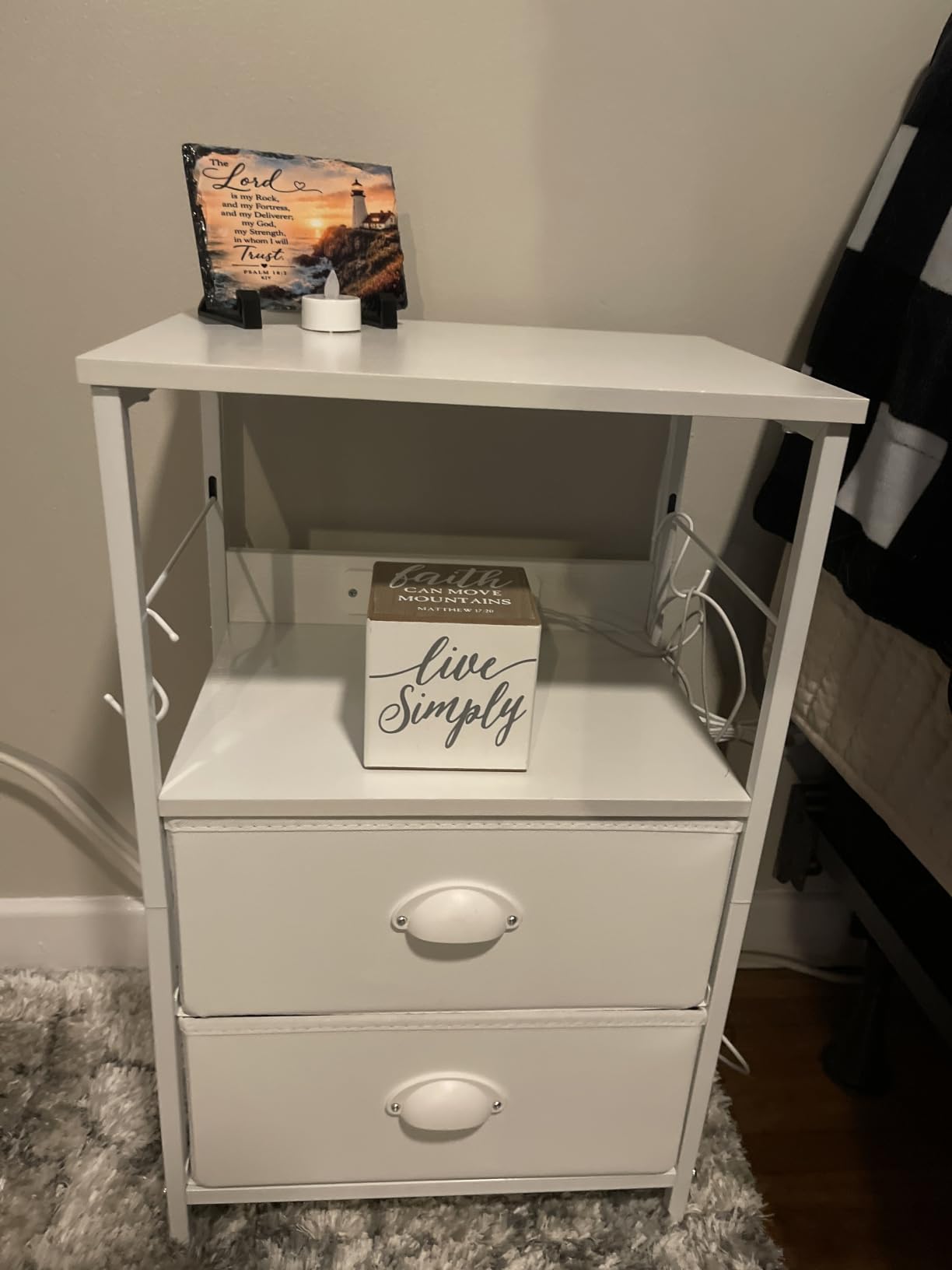 Furologee Night Stand with Charging Station, 2 Fabric Drawers, White customer photo 1