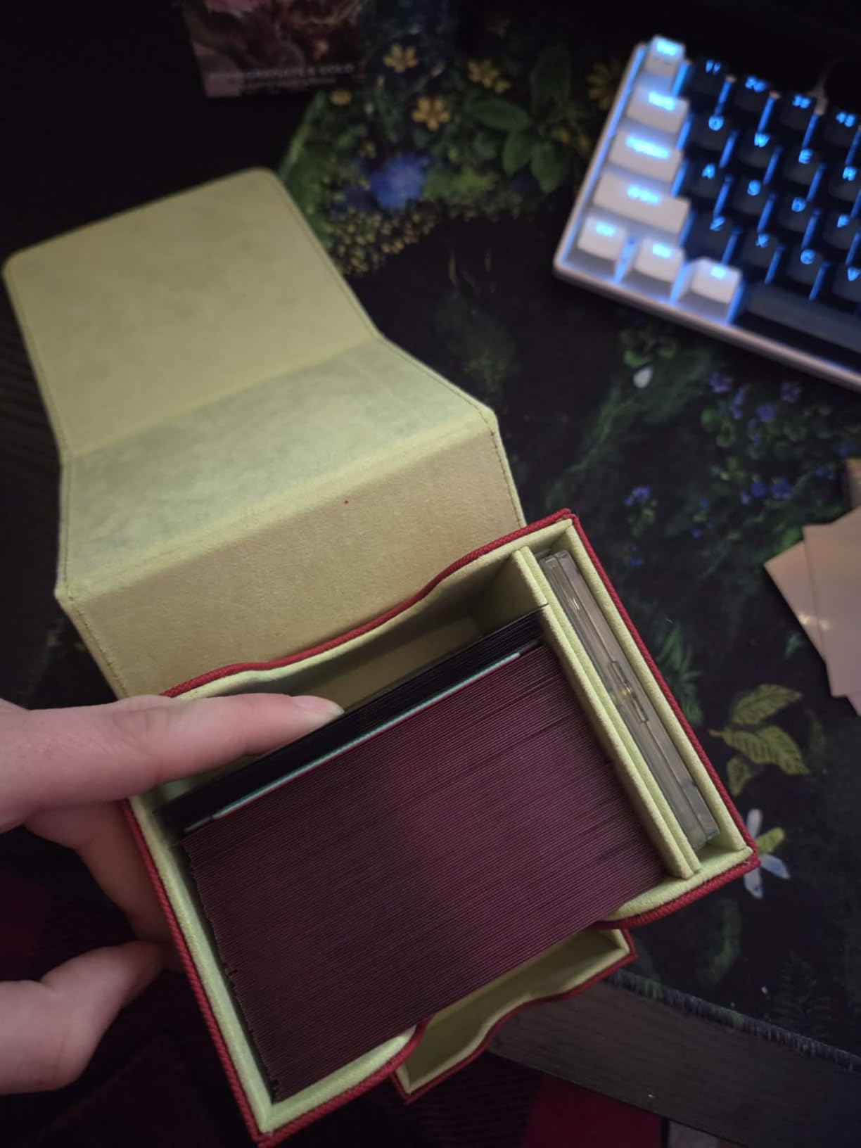Mage Tech Card Deck Box for MTG Commander - Patented Design, Commander Display, Fits 100 Double-Sleeved Cards, 35pt Card Brick & Dice Tray - Black/Red customer photo 1
