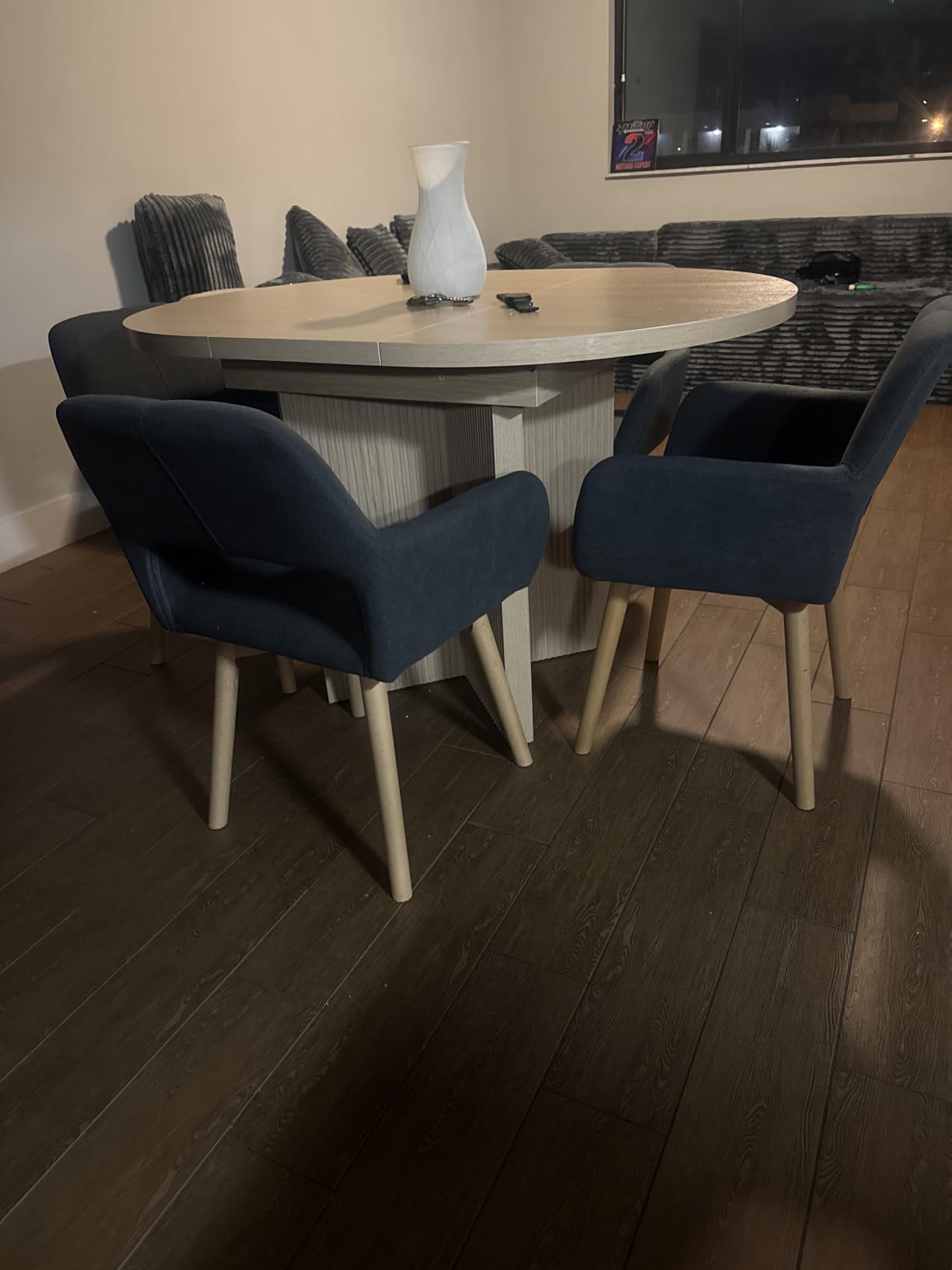 Desk Chair No Wheels Vanity Chair Makeup Chair Comfy Accent Chair for Living Dining Room Bedroom Home Office Mid Century Modern Upholstered Armchair Sofa with Wood Legs (Wool White, 1) customer photo 2