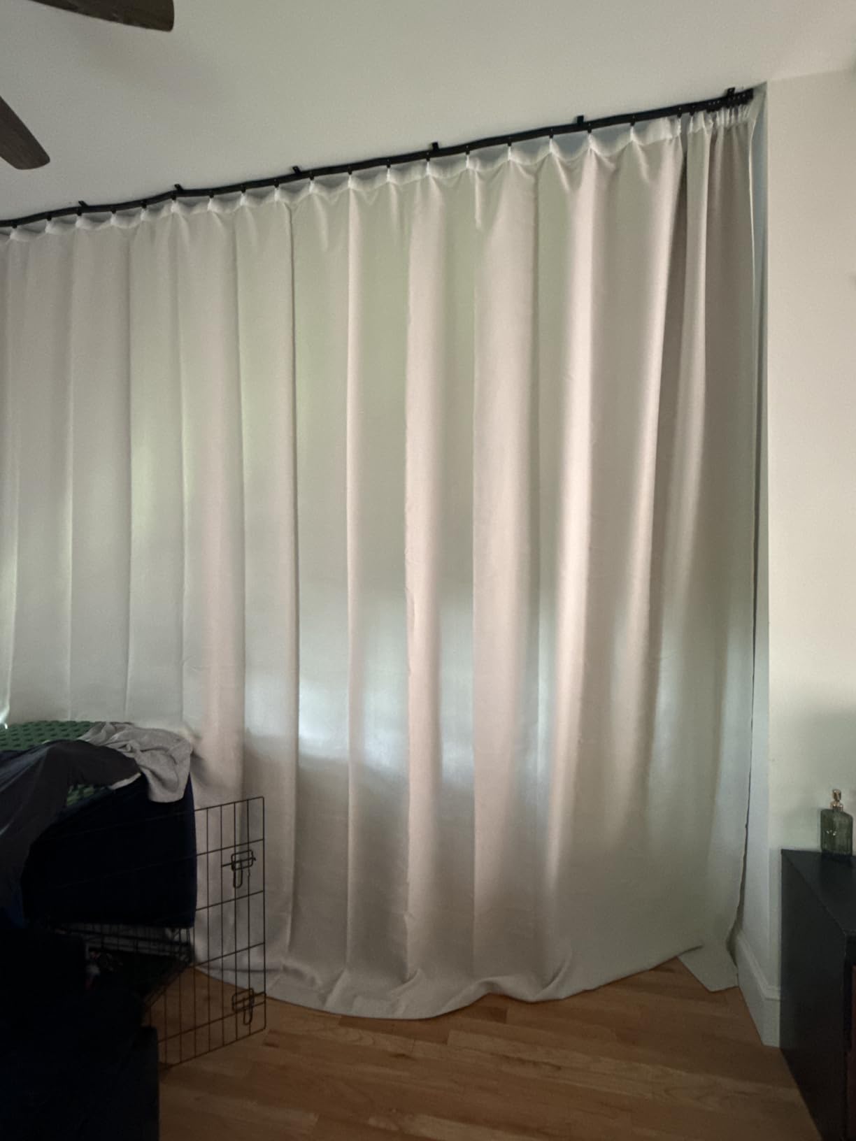 Room Divider Curtains Flexible Ceiling Tracks Set Curtain Track Ceiling Mount Blackout Curtain for Living Room Bedroom Ceiling Curtain Rod Privacy Dividers Panels W100 x H84 Black Drape & Black Rail customer photo 2