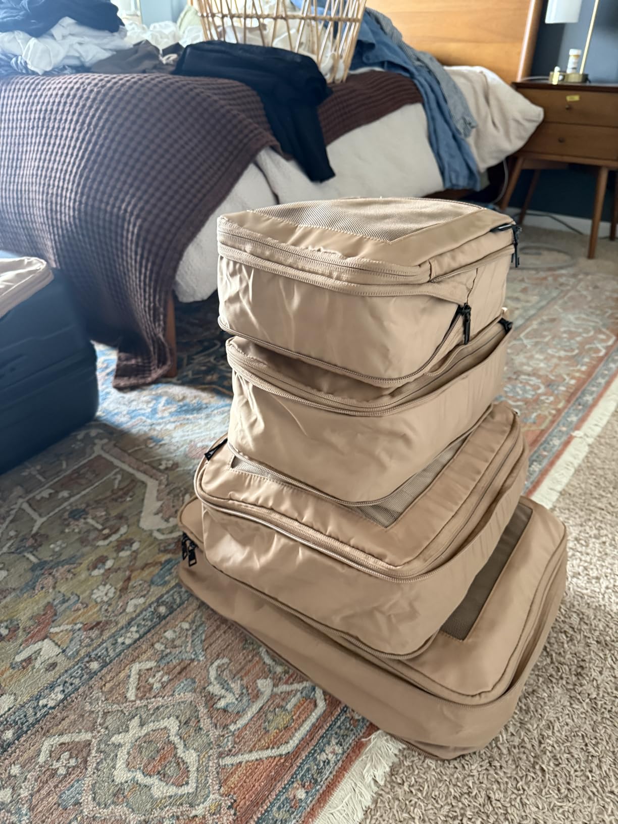 Aerotrunk Compression Packing Cubes for Travel, 6-Pack, Beige | Solves overpacking, 6-Piece set fits most suitcases, 50% Space savings, Compression luggage organizer bags customer photo 2