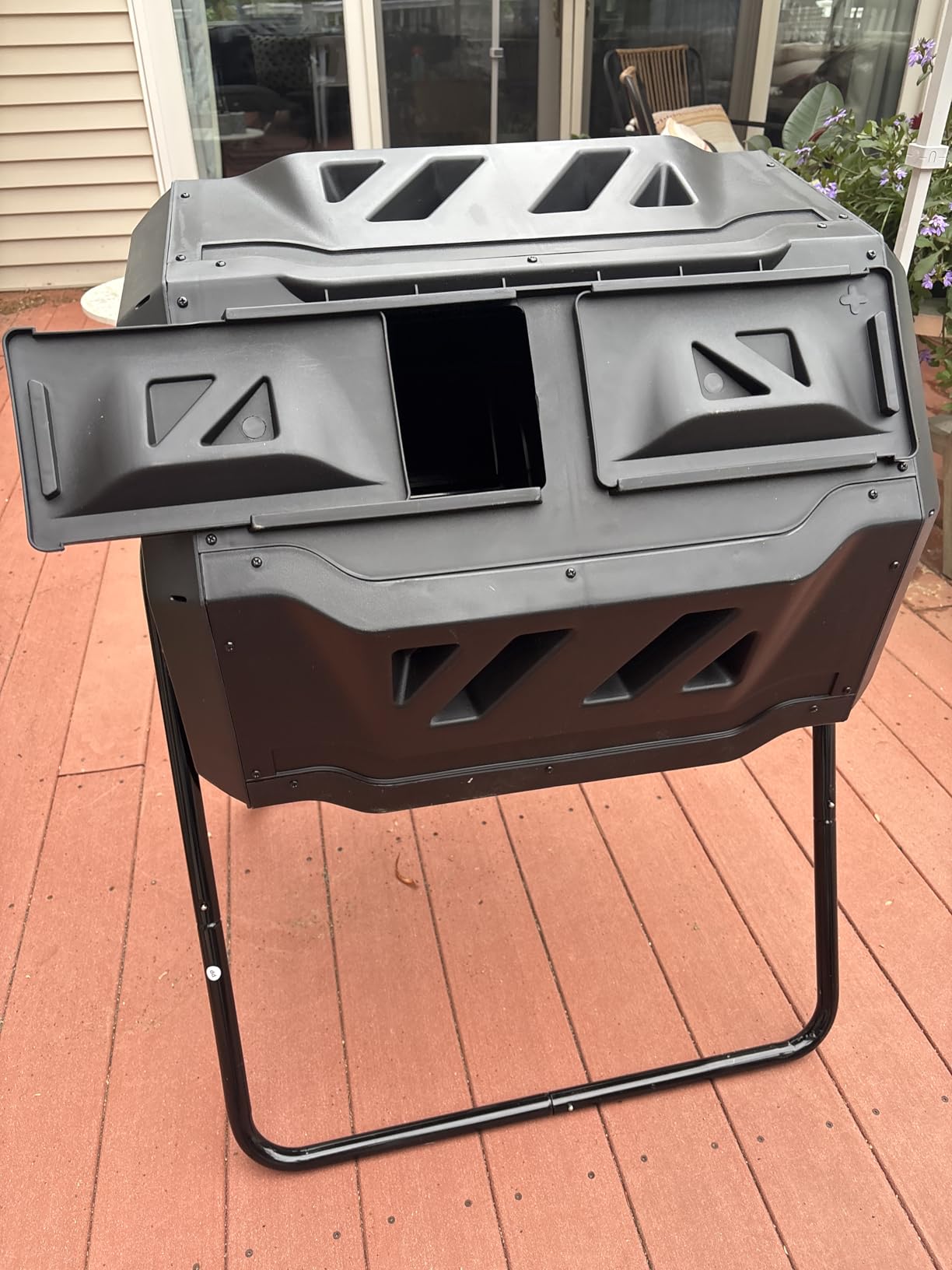Hourleey Compost Bin Outdoor, 43 Gallon Dual Chamber Tumbling Composting Bin with Sliding Doors, Tumbler Rotating Batch Composter Bin for Garden Kitchen Yard customer photo 2