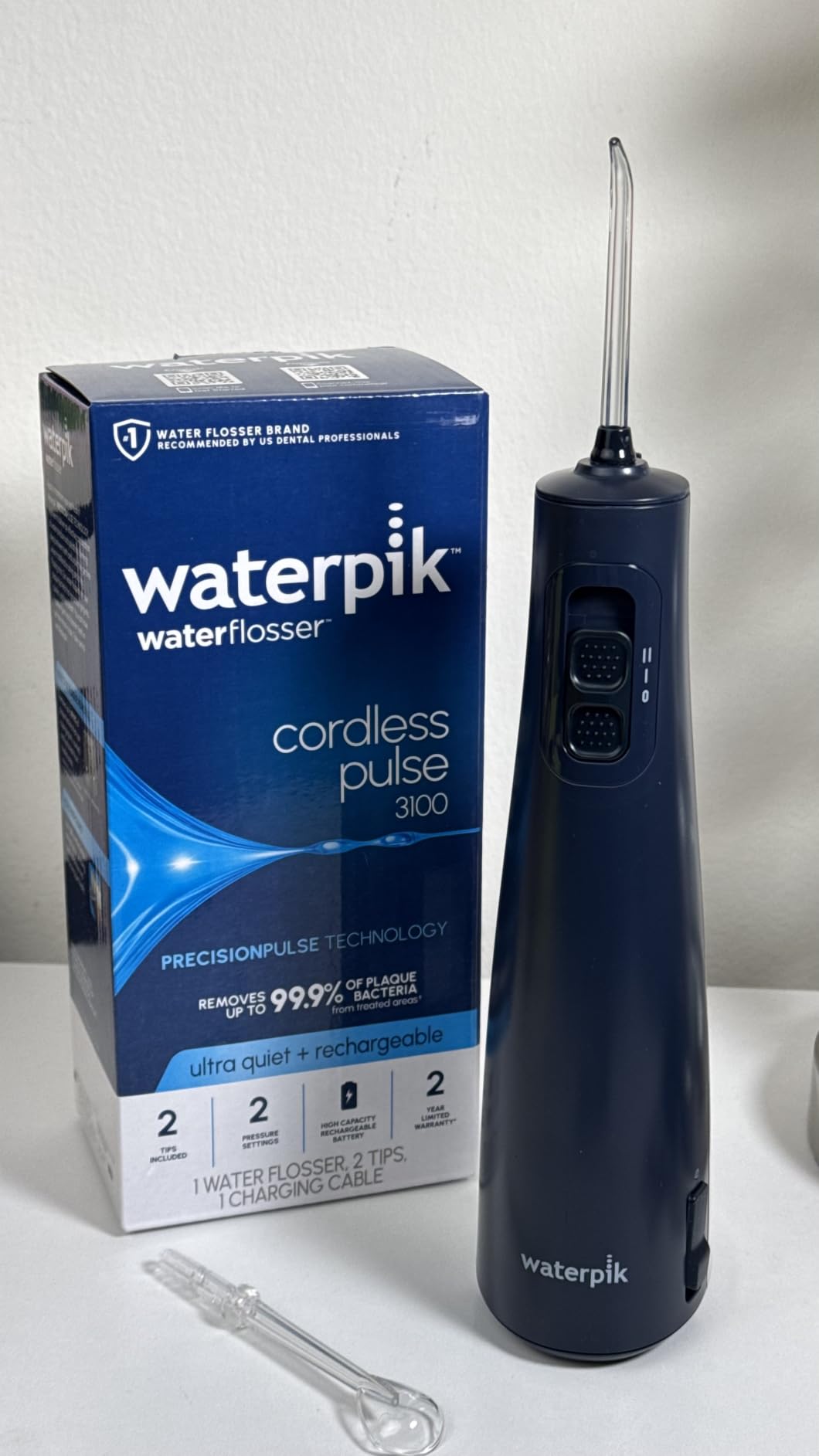 Waterpik Cordless Pulse 3100 Portable Water Flosser, Rechargeable, White | 2 Settings, 1 Precision Tip & 1 Tongue Cleaner Tip for Fresh Breath, Travel, Shower Use, ADA Accepted, WF-20 Amazon Exclusive customer photo 1