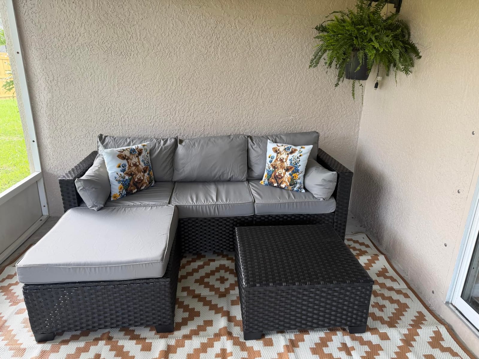 Rattaner 3 Pieces Patio Furniture Set Outdoor Sectional Wicker Patio Furniture Patio Couch with Ottoman and Outdoor Storage Table All-Weather Anti-Slip Cushions Waterproof Covers, Light Grey customer photo 1