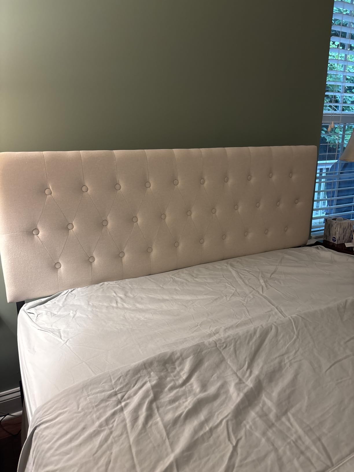 Tufted Upholstered Headboard Queen Size, Adjustable Height 37- 51 in, Beige customer photo 1