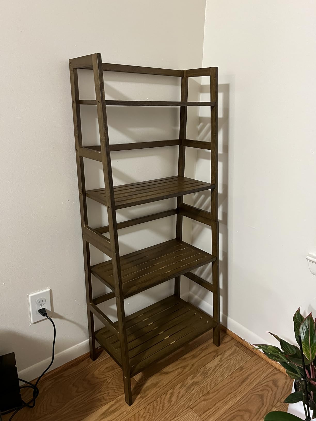 HITNET Black Bookshelf, 4-Tier Ladder Shelf, Freestanding Leaning Bookcase with Bamboo Shelves, Space Saving Flower Plant Stand for Small Space customer photo 2