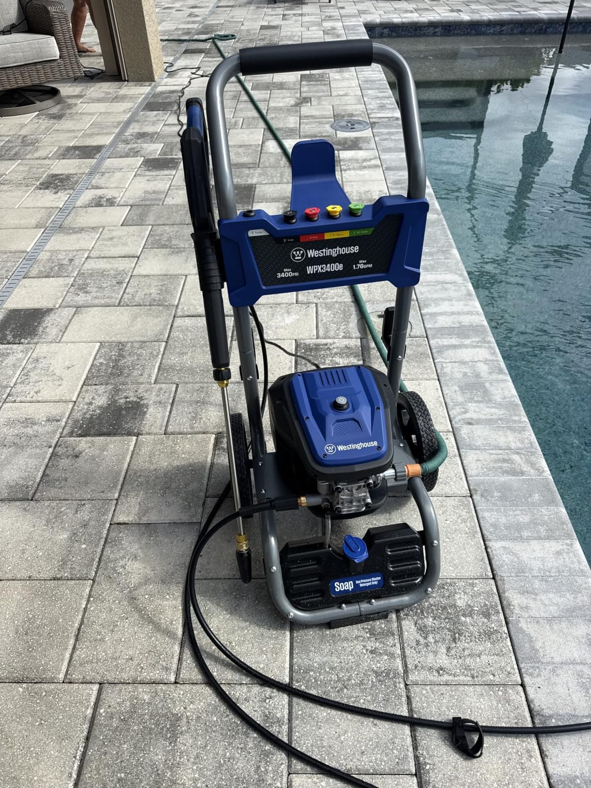 Westinghouse WPX3400e Electric Pressure Washer, 3400 Max PSI and 2.0 Max GPM, Brushless Motor, Onboard Soap Tank, Spray Gun and Wand, 5 Nozzle Set, for Cars/Fences/Driveways/Homes/Patios/Furniture customer photo 1