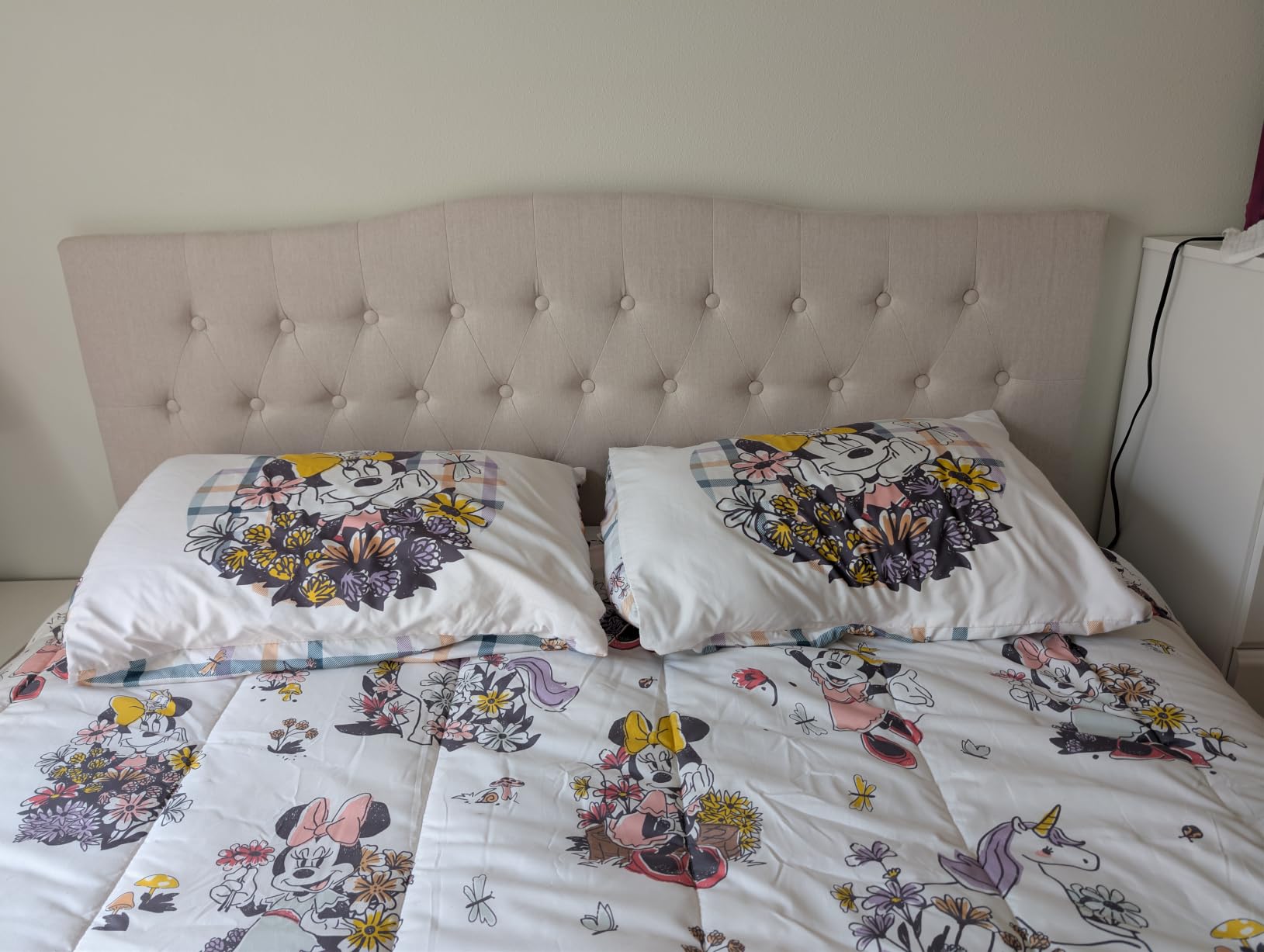 Tufted Headboard Queen Size, Solid Wood Adjustable Height Head Board, Beige customer photo 2