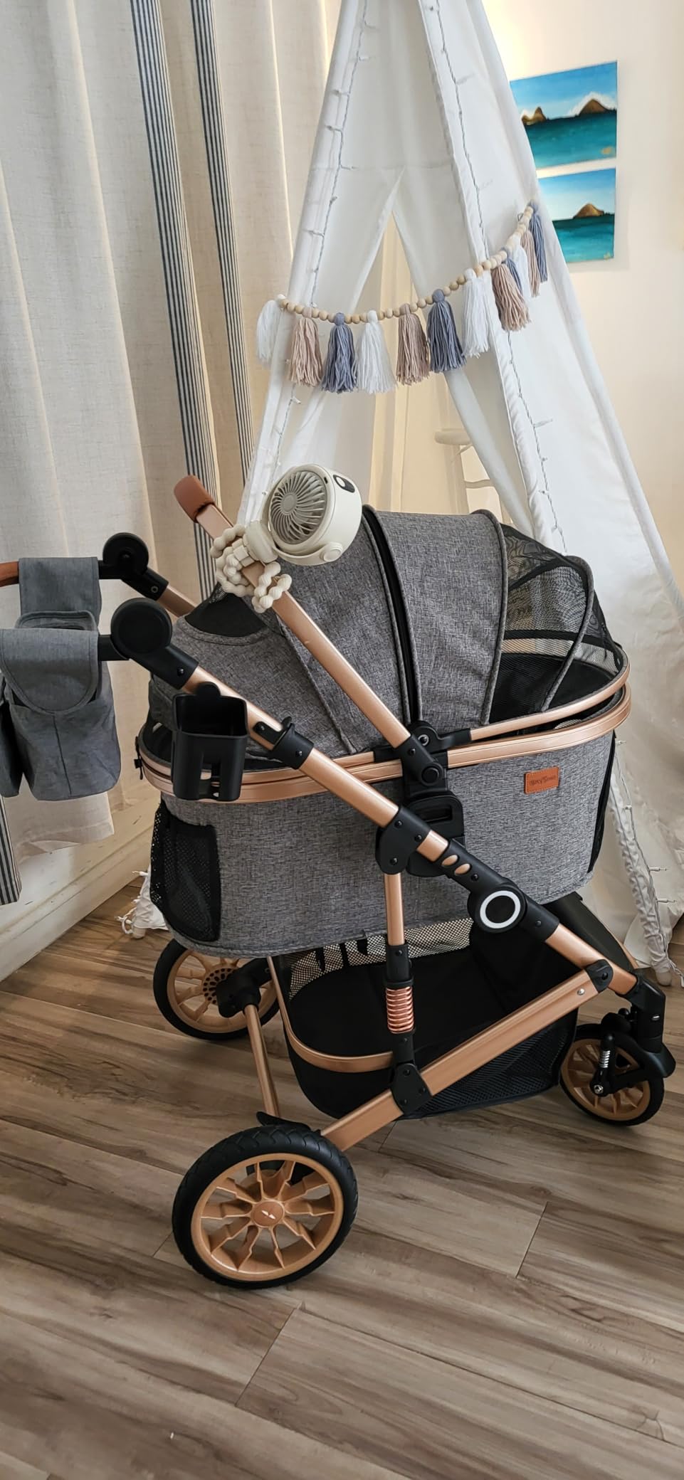 Bicystar Dog Stroller with Detachable Carrier, Rubber Wheels, 50 lbs, Grey customer photo 1