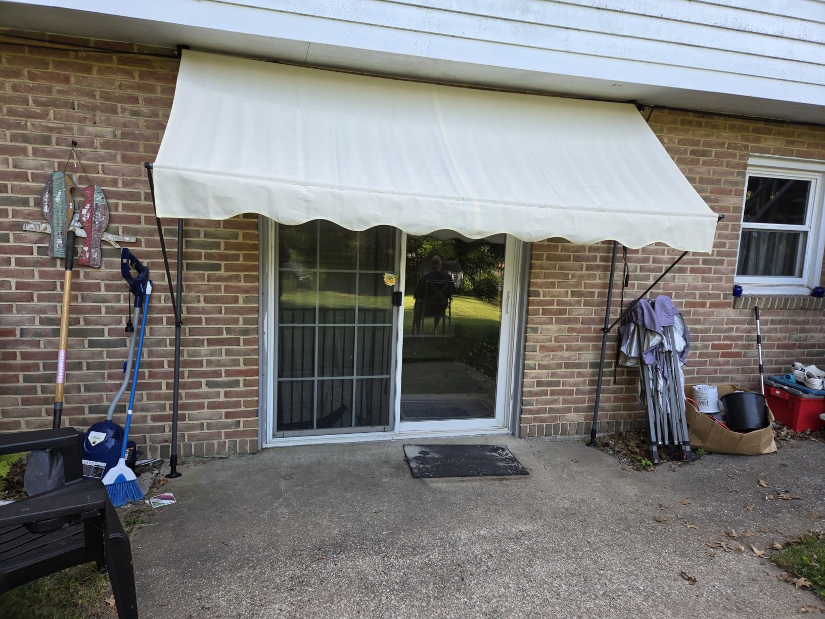 KELIXU Manual Retractable Awning, 118-Inch Adjustable Retractable Awnings for Patio Door Exterior Sunshade Shelter, Window Awning Canopy with UV Protection for Backyard, Garden, Balcony - Gray customer photo 1