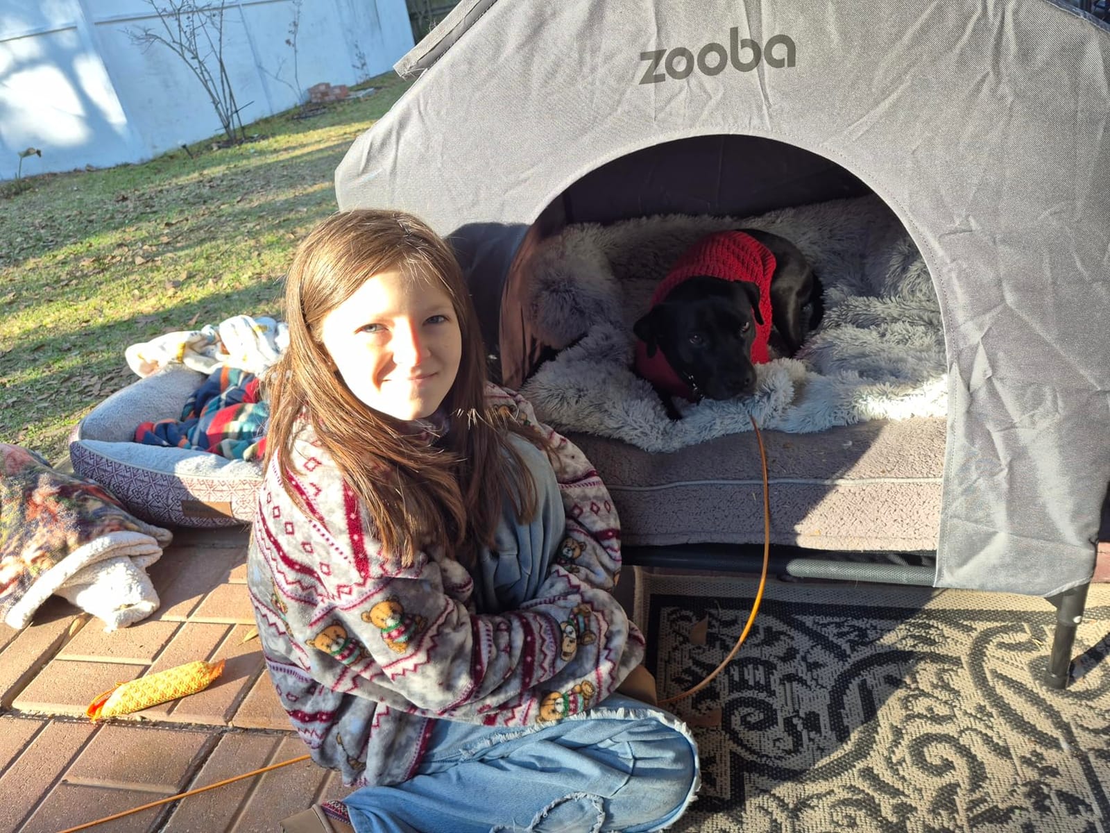 Zooba 42” Outdoor Dog House for Large Breeds, Durable Large Dog Shelter with Weatherproof 600D PVC Canopy, Breathable 2x1 Textilene Fabric Elevated Dog Bed, XL Dog Kennel for Outside Use customer photo 1