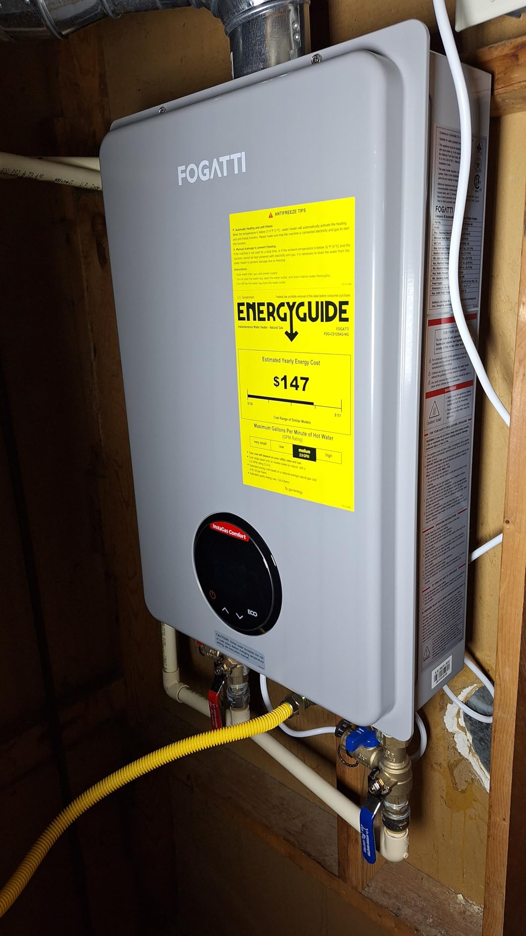 FOGATTI Tankless Water Heater Gas Propane Indoor On Demand CSA Certified customer photo 1
