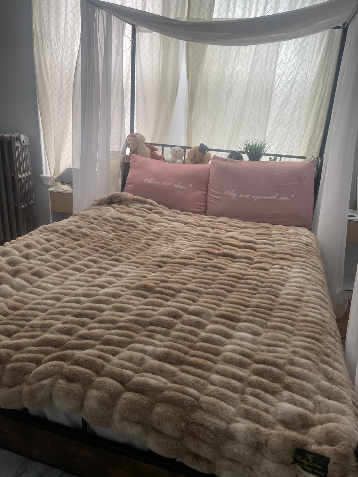 LIKIMIO Full Canopy Bed Frame, Storage Headboard with Charging Station customer photo 1