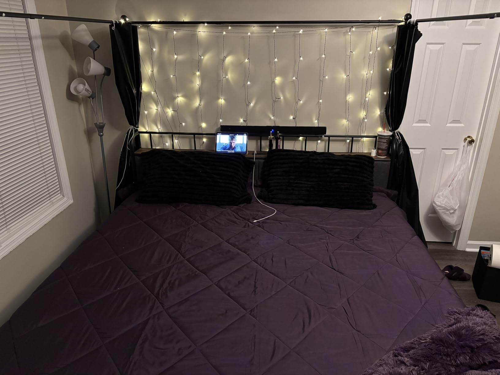 LIKIMIO Full Canopy Bed Frame, Storage Headboard with Charging Station customer photo 2