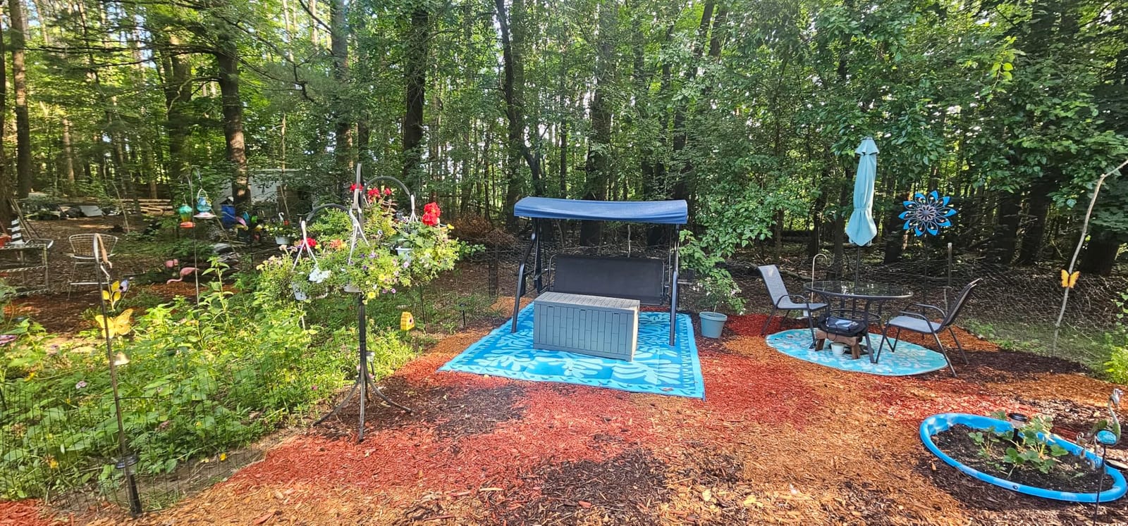 ZZW 3-Seat Outdoor Porch Swing with Stand, Patio Swing with Canopy, 2 in 1 Porch Swing Bed & Patio Swing Chair for Adult, Yard Swing w/Extra Pillows and Cup Holder (Blue) customer photo 1