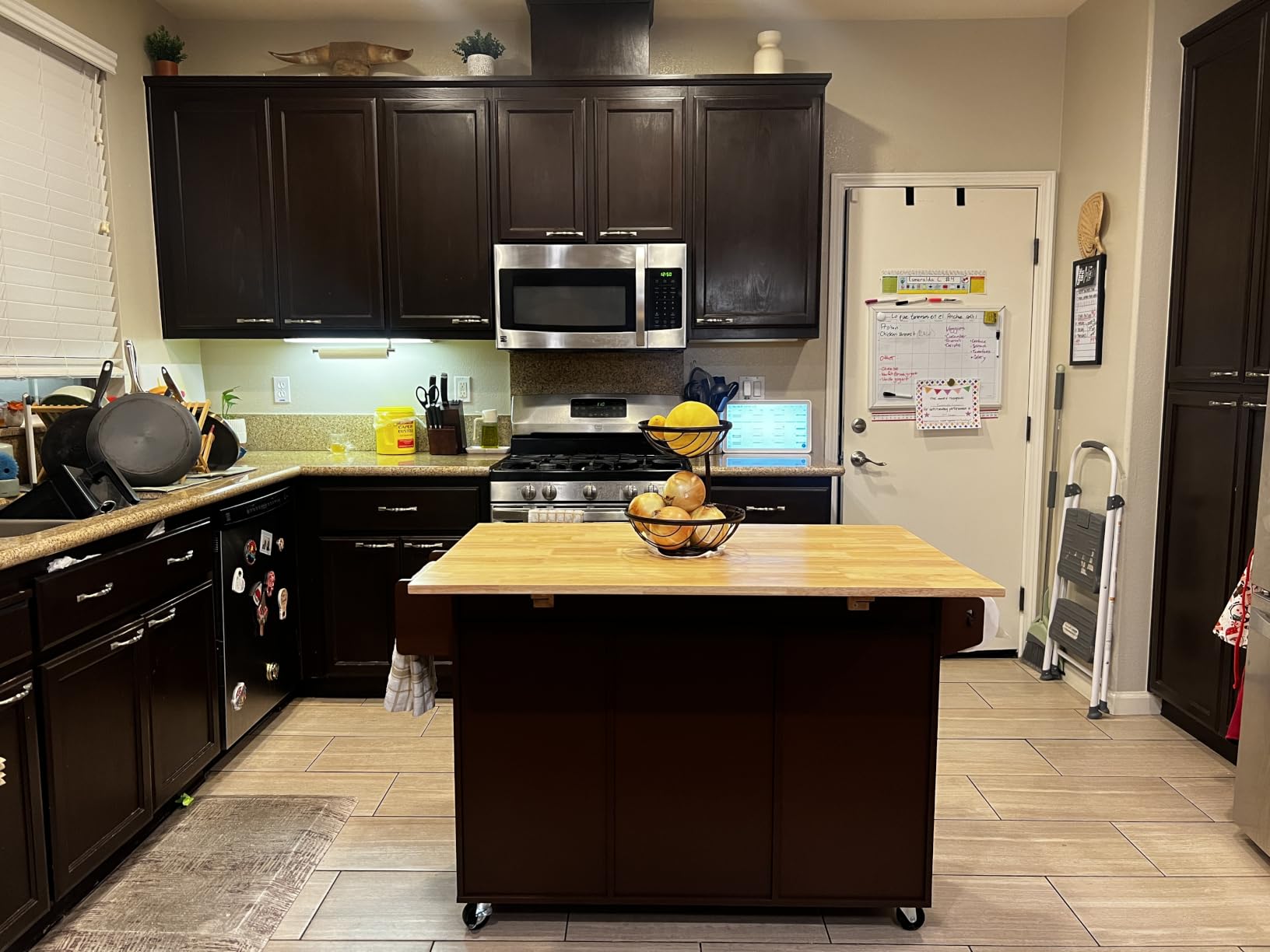 HLR Farmhouse Kitchen Island On Wheels, Teal Green customer photo 2
