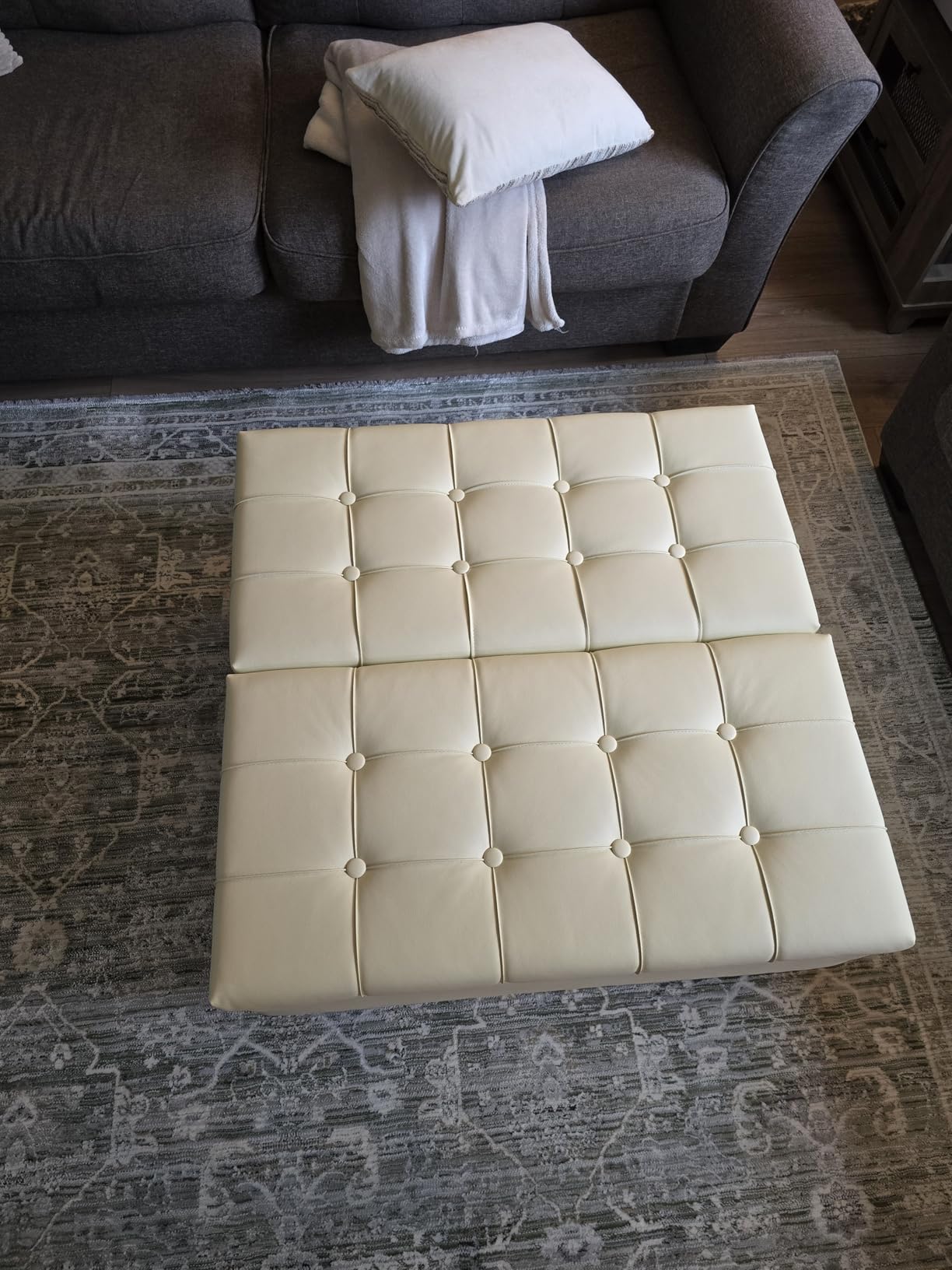 FiveWillowise 31.5 Inch Large Square Ottoman with Storage,Faux Leather customer photo 2