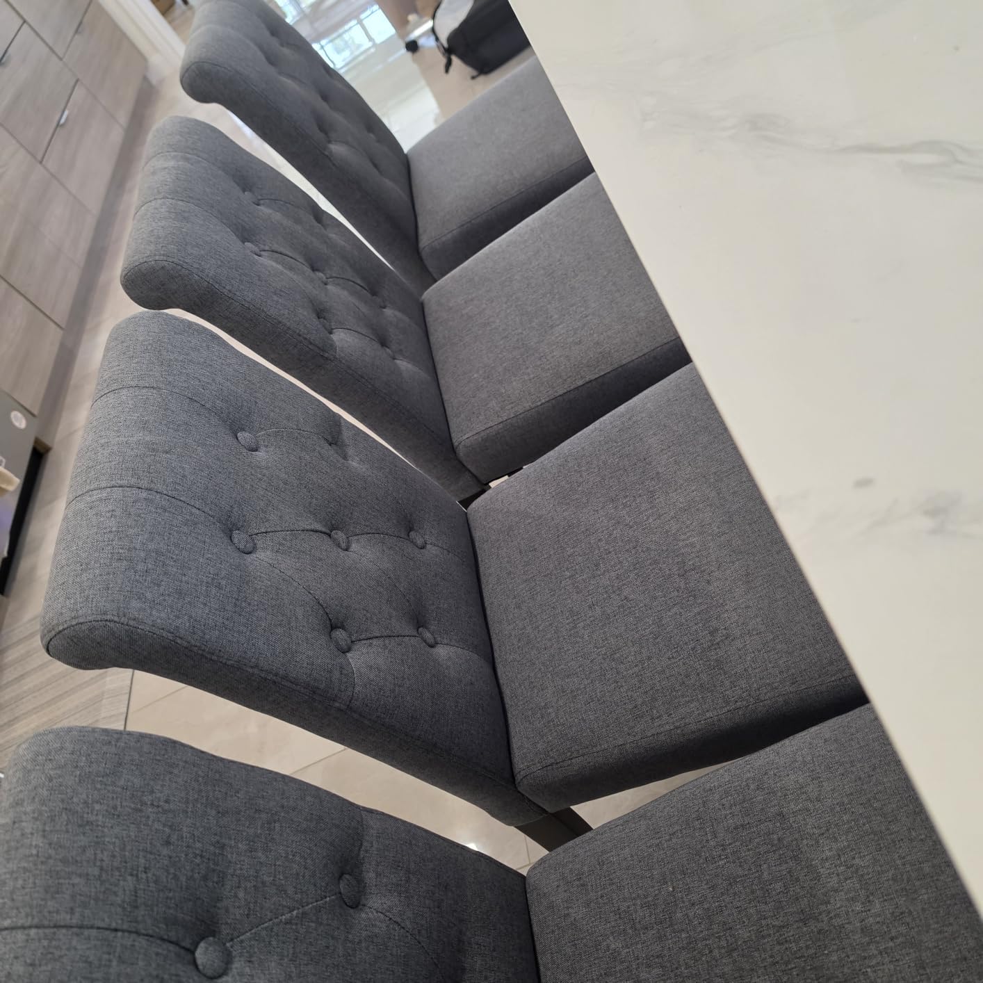 Welzona Upholstered Dining Chairs Set of 4, Button Tufted Parsons Dining Chair with Solid Wood Legs, Modern Fabric Side Chair for Dining Room/Kitchen/Restaurant/Hotel- Grey customer photo 1