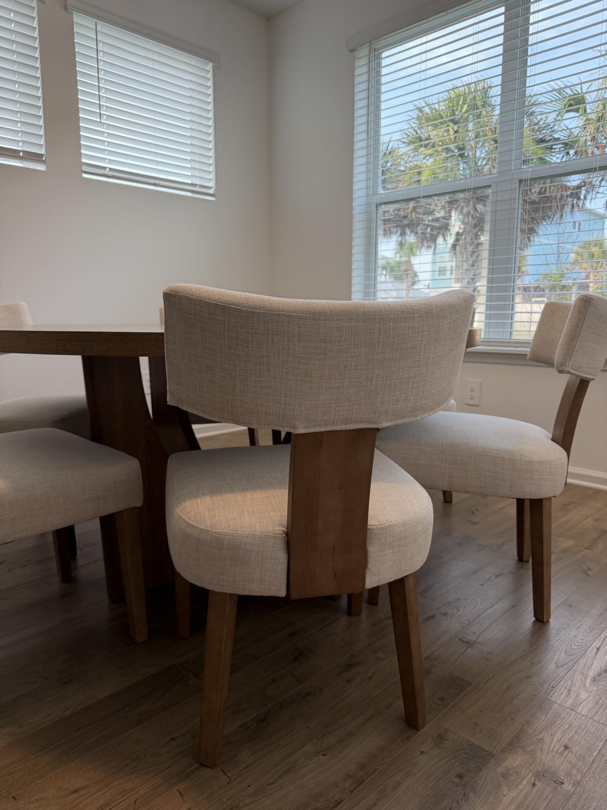 HNY Mid Century Modern Dining Chairs Set of 2, Upholstered Linen Kitchen & Dining Room Chairs with Ergonomic Curved Backrest, Solid Wood Legs, Farmhouse Accent Chair for Home, Apartment, Beige customer photo 2