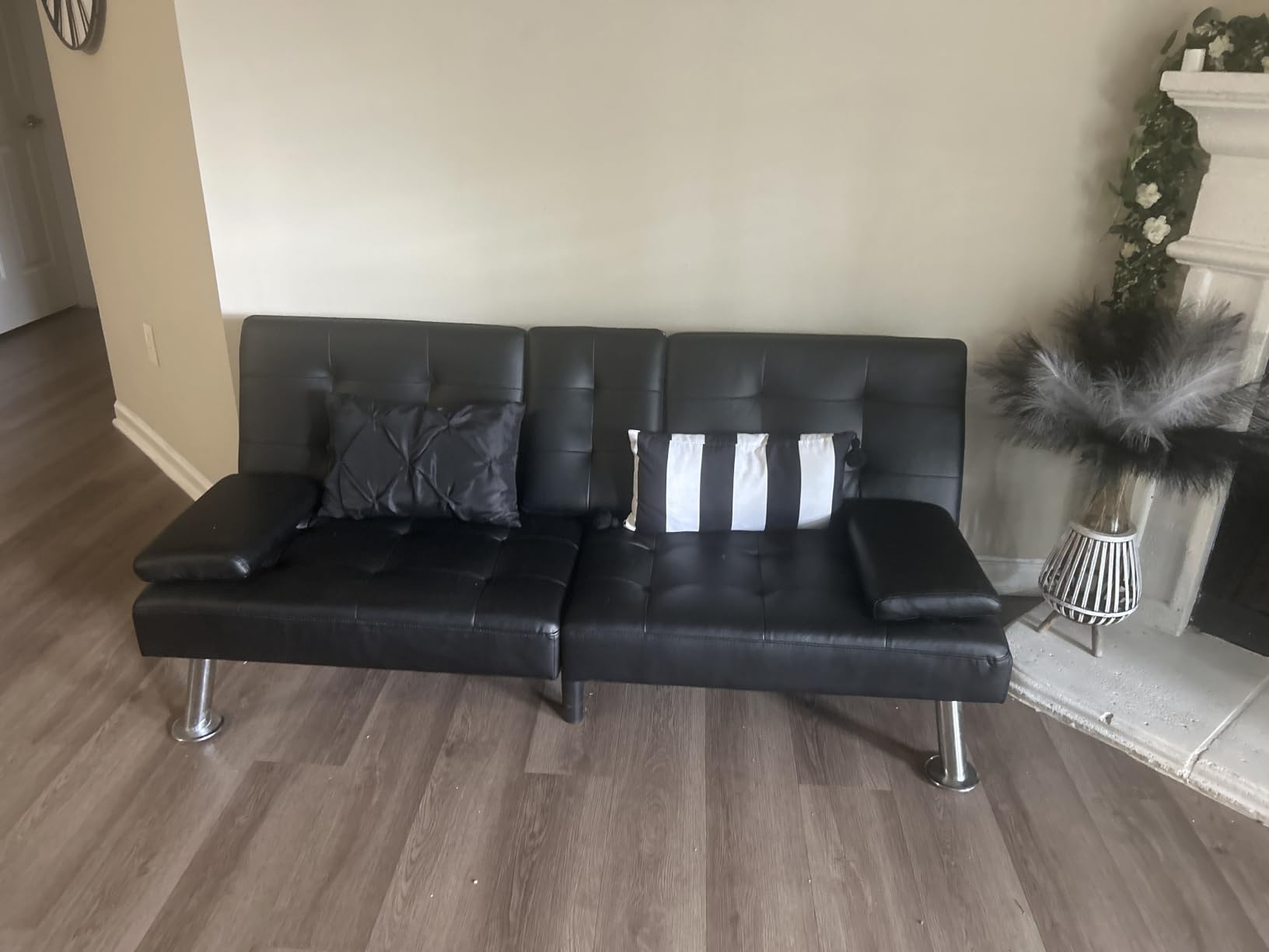 Shahoo Leather Convertible Futon Sofa Bed, Folding Sleeper Loveseat Couch customer photo 1