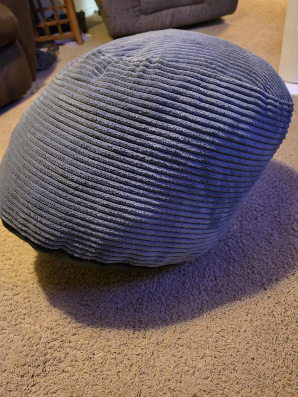 HIGOGOGO Round Stuffed Pouf Ottoman, Corduroy Poufs with Foam Chunk Filling, Furry and Fluffy Pouf Foot Stool Storage Ottoman, 20 X 15 Floor Poufs Foot Rest for Living Room, Dark Grey customer photo 2