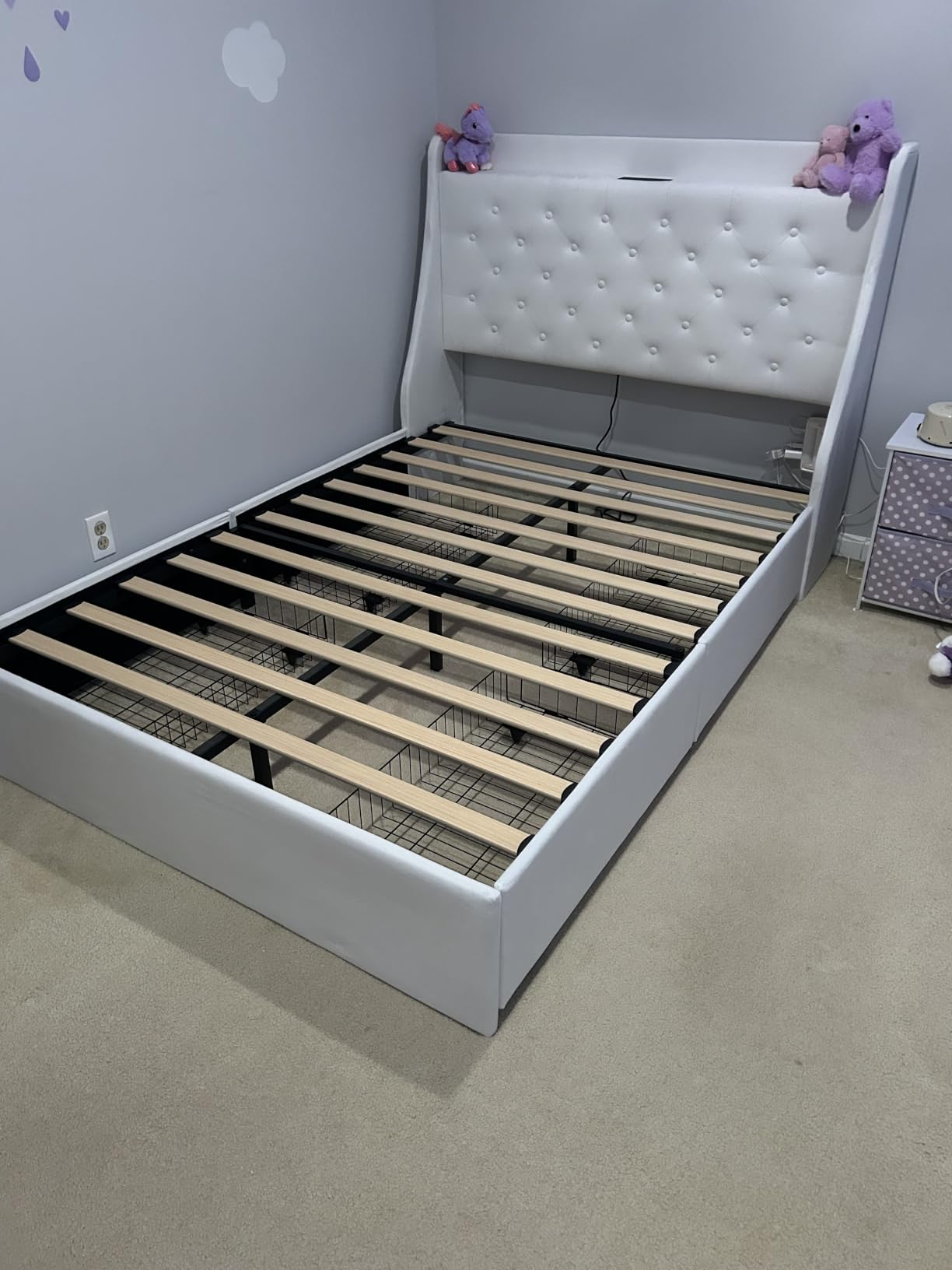 Feonase Upholstered Queen Size Bed Frame with 4 Storage Drawers, Storage Bed with Charging Station, Large Wingback Headboard, No Box Spring Needed, Black customer photo 1