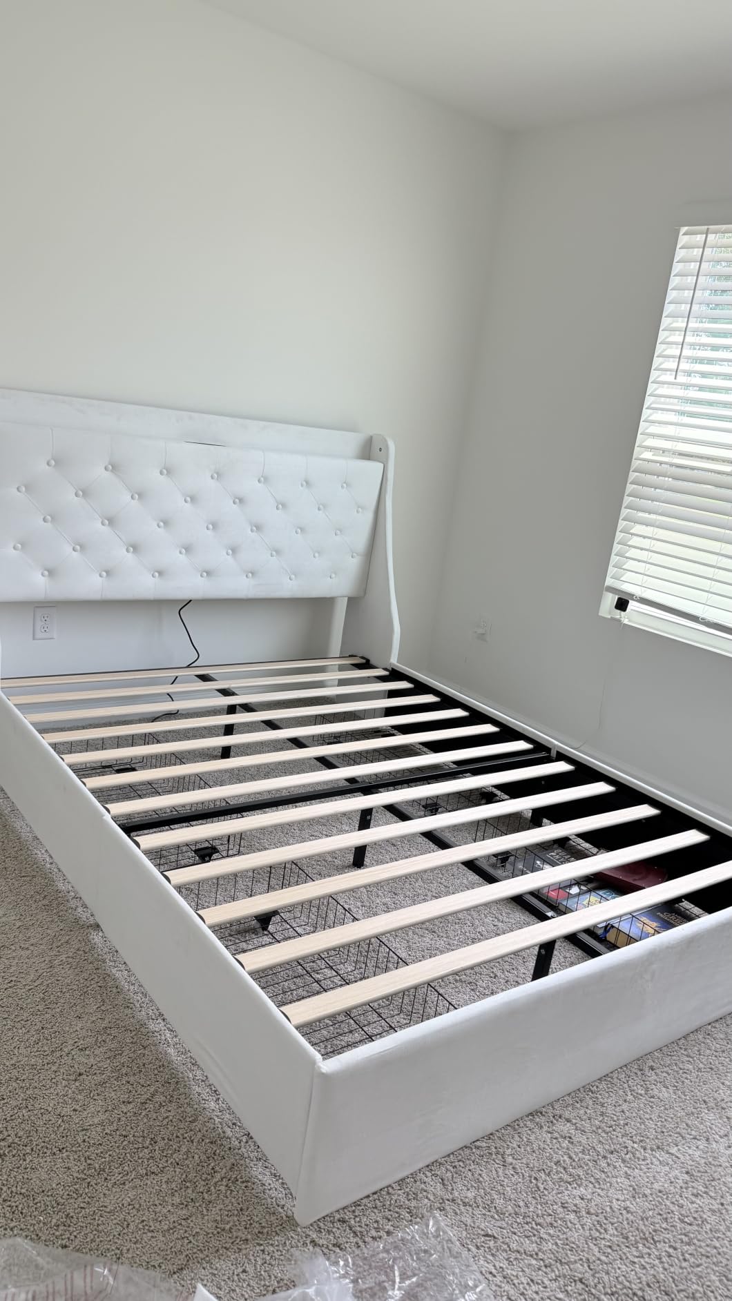 Feonase Upholstered Queen Size Bed Frame with 4 Storage Drawers, Storage Bed with Charging Station, Large Wingback Headboard, No Box Spring Needed, Black customer photo 2
