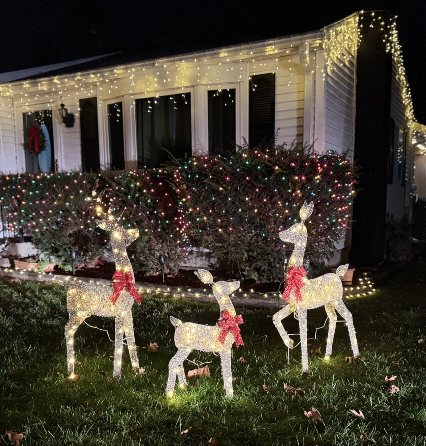 3-Piece 2D Lighted Christmas Deer Family Set - HOYECHI Large Outdoor Yard Reindeer Holiday Decoration with 145 LED Lights, Stakes, Zip Ties - Gold customer photo 1