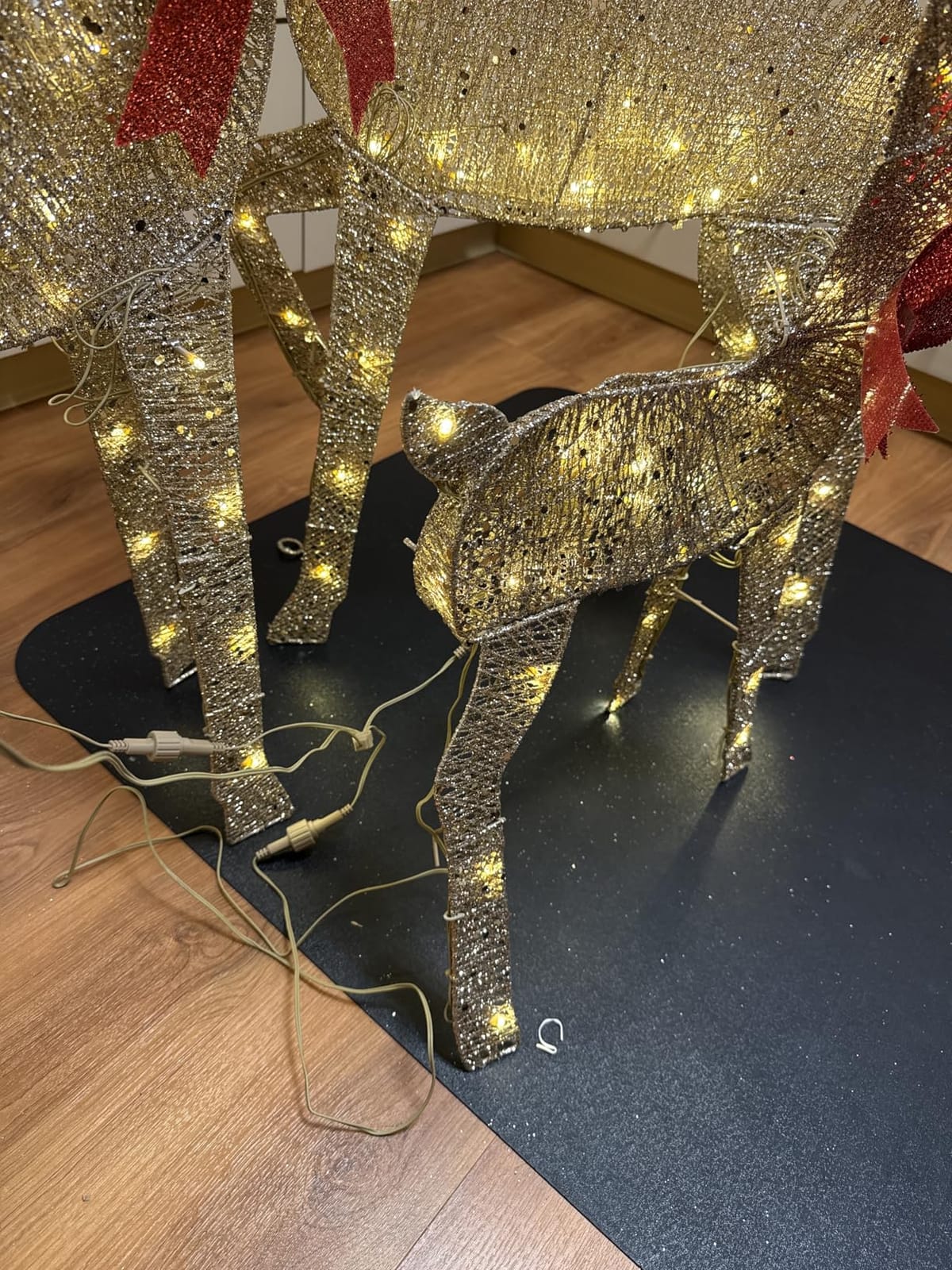 3-Piece 2D Lighted Christmas Deer Family Set - HOYECHI Large Outdoor Yard Reindeer Holiday Decoration with 145 LED Lights, Stakes, Zip Ties - Gold customer photo 2