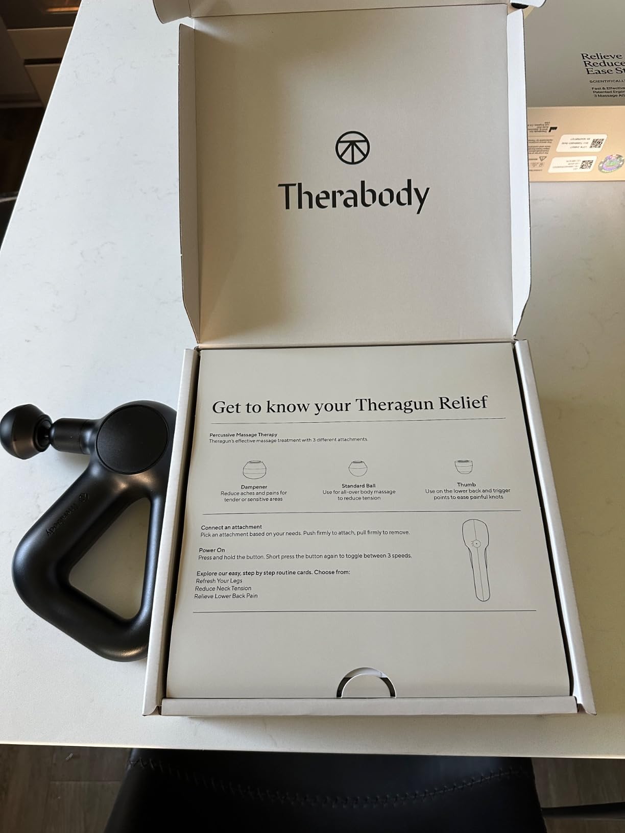 TheraGun Therabody Relief Massage Gun | for Daily Comfort | 3-Speed | Black | Quiet Handheld Percussion Muscle Massager for Back, Leg & Shoulder Pain Relief. Lightweight, Easy to Use, Ergonomic Grip customer photo 1