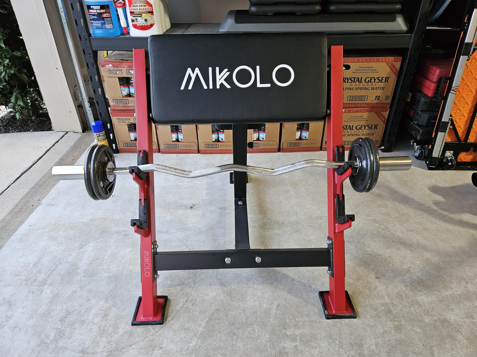 Mikolo Preacher Curl Bench, Seated Arm Isolated Barbell Dumbbell Bicep Station, Bicep Curl Machine with 2 Bar Holders for Home Gym customer photo 2