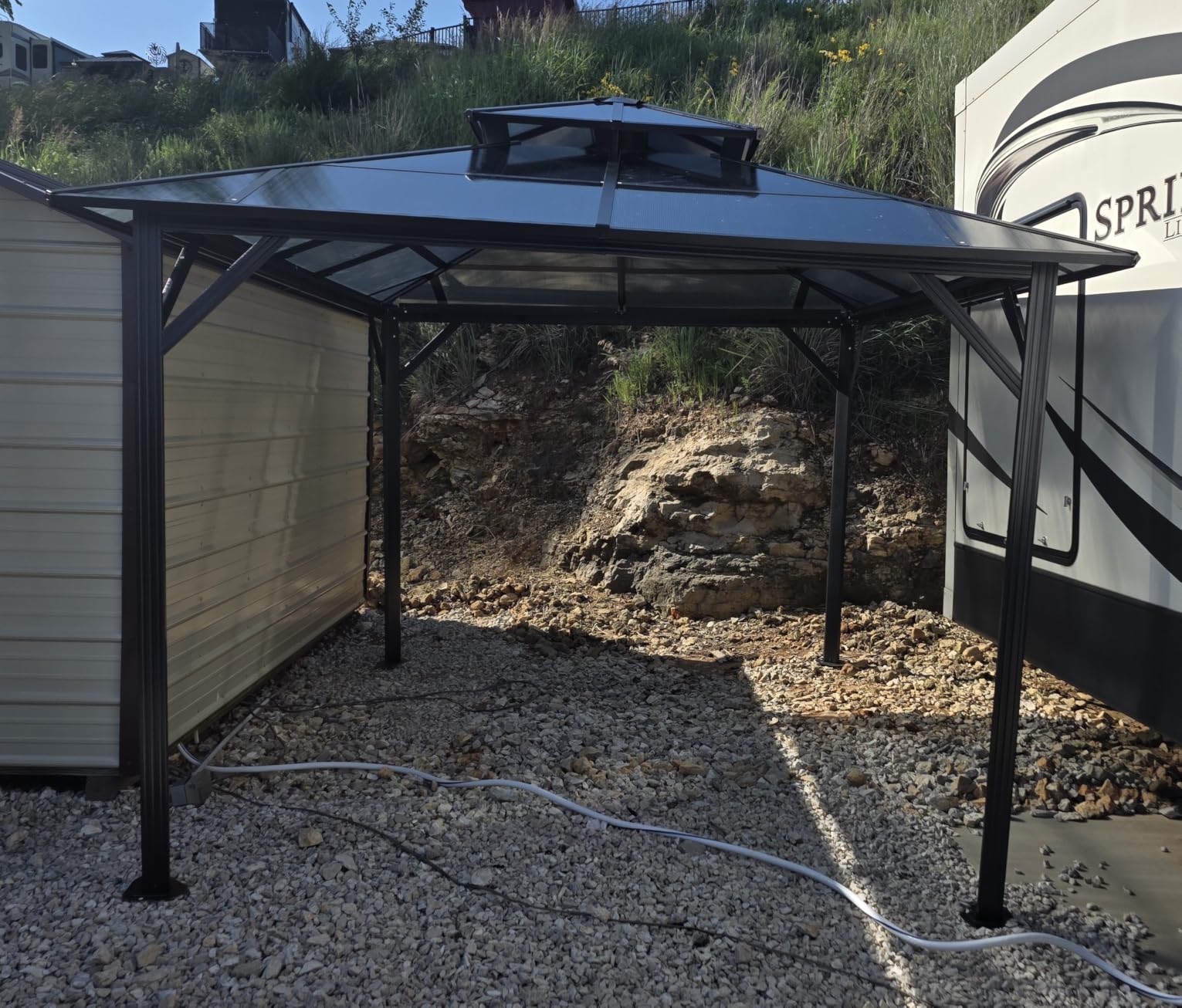 Aoxun 12'x10' Hardtop Gazebo with Polycarbonate Double Roof, Brown customer photo 2