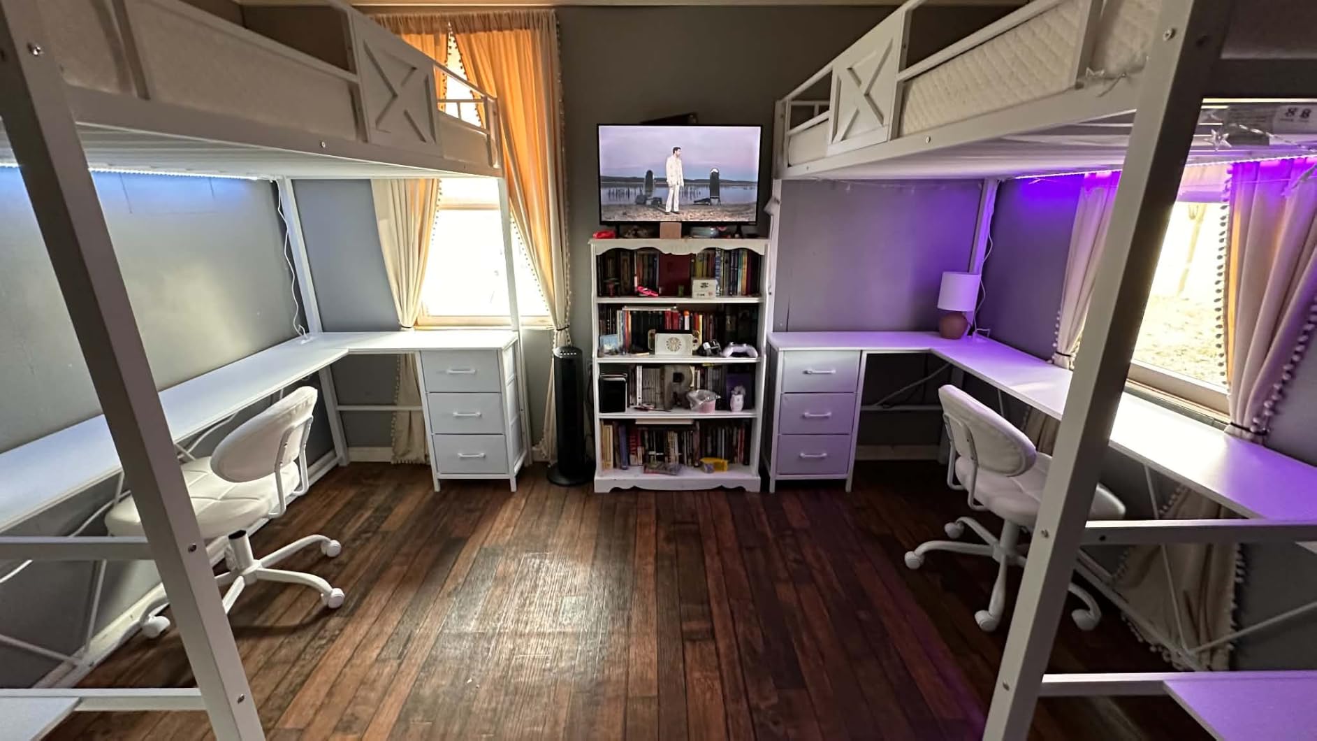 Itaar Stairway Twin Size Loft Bed with L Shaped Desk and Wardrobe, Metal Loft Bed Frame with Storage Stairs, 3 Fabric Drawers, LED Lights & Charging Sation (Rustic Brown, Twin) customer photo 1