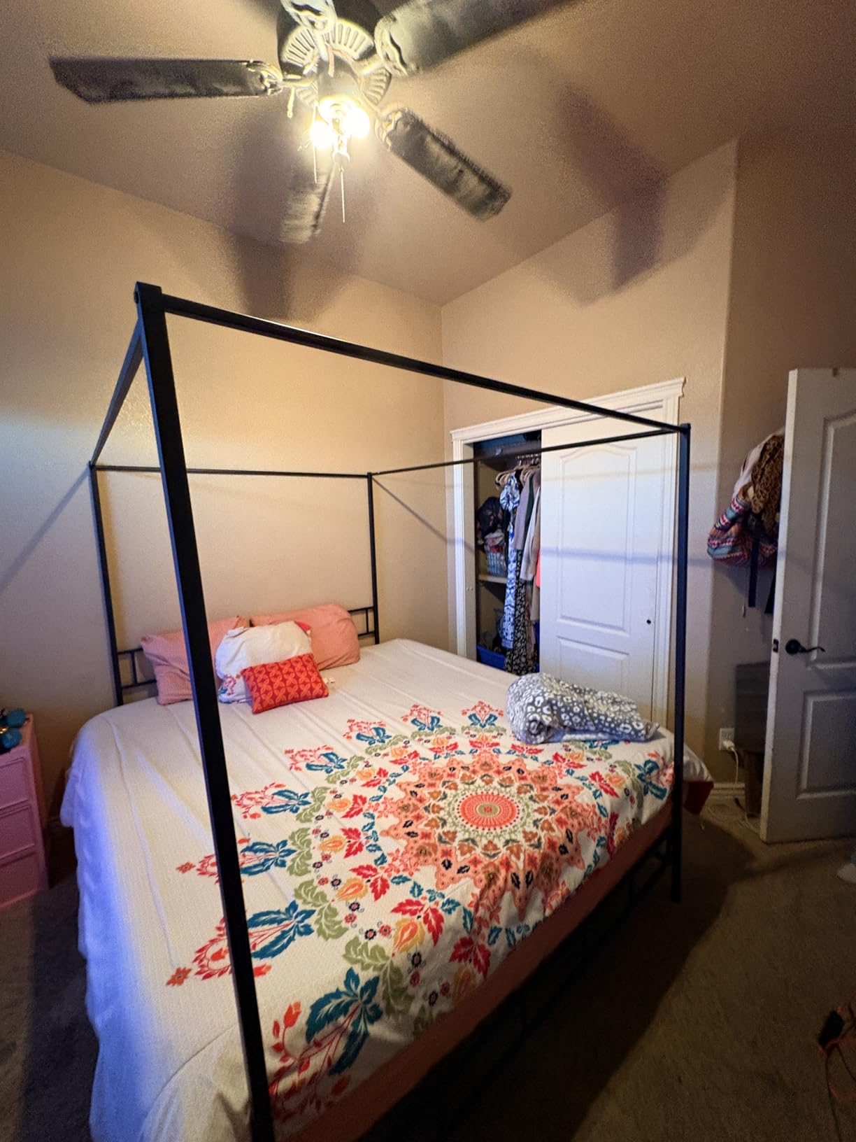 BarnFurin Queen Size Canopy Bed Frame with Heavy Duty Metal Slats, Black customer photo 1