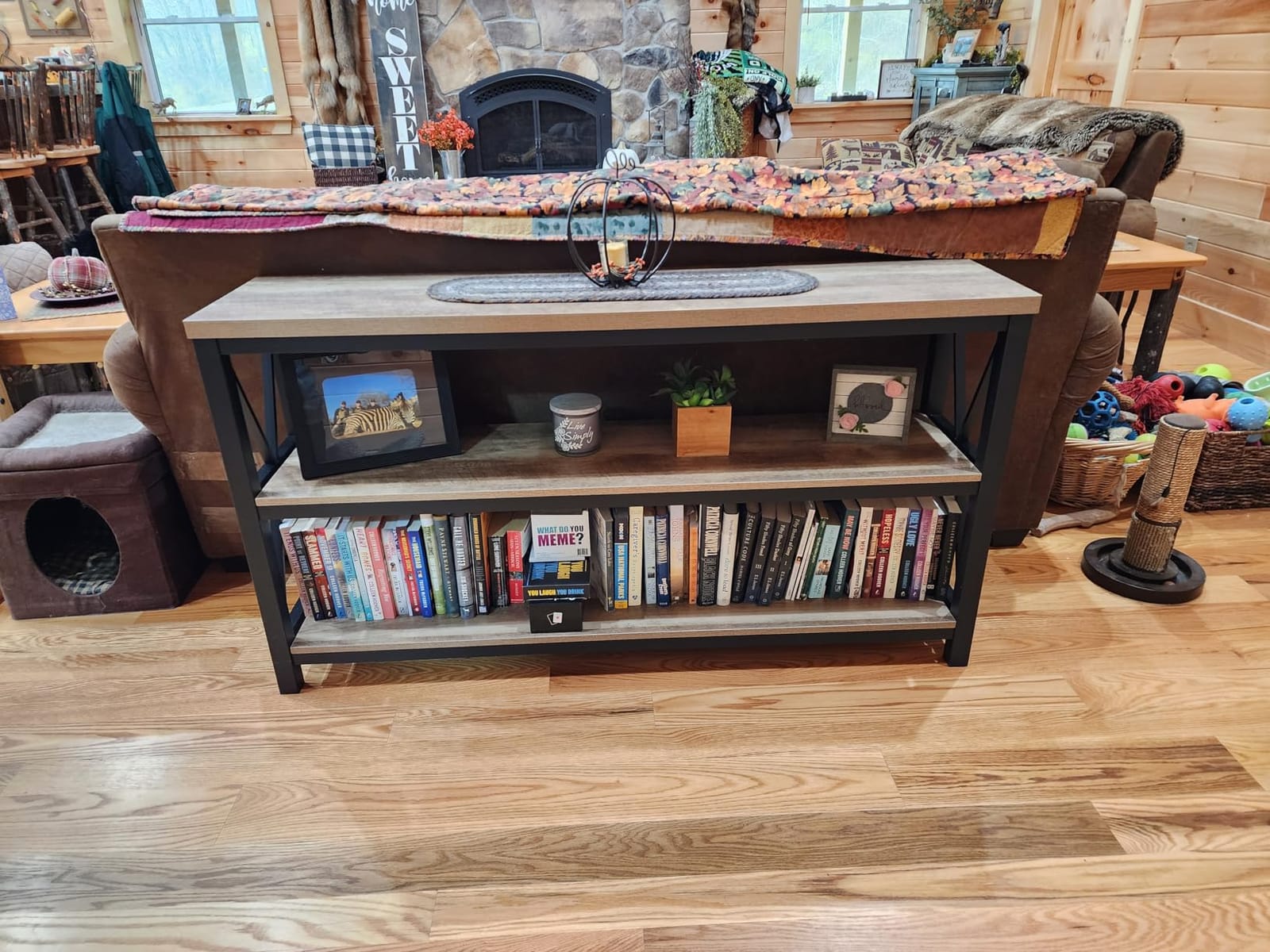 FATORRI Console Table for Entryway, 55 Inch Modern Entry Table with 3 Tier Shelves, Couch Tables Behind Sofa for Living Room, Dark Walnut customer photo 1