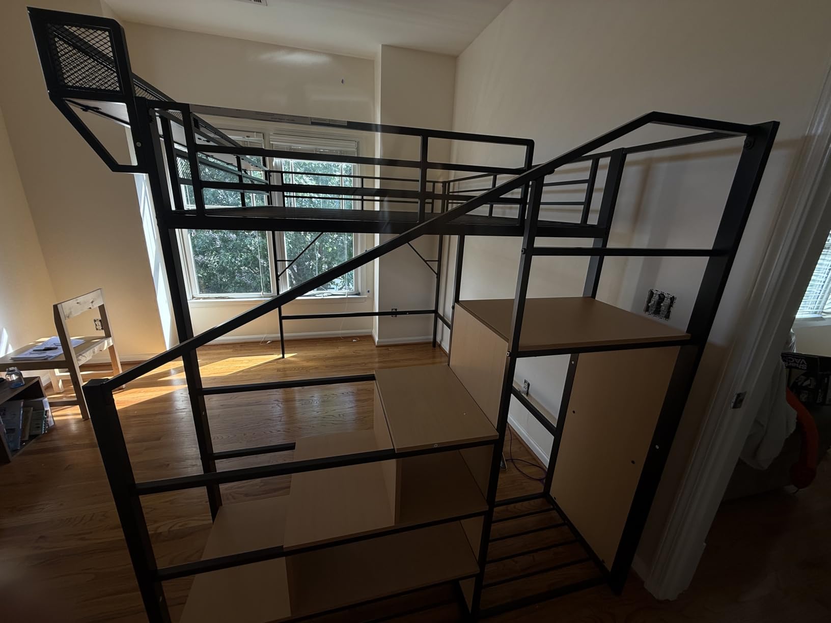 Mirightone Full Size Loft Bed with Stairs and Storage, Metal Loft Bed Frame with Bedside Shelf and Large Under-Bed Space, Heavy-Duty Bed for Adults Teens and Kids, Convertible Staircase, Black customer photo 2