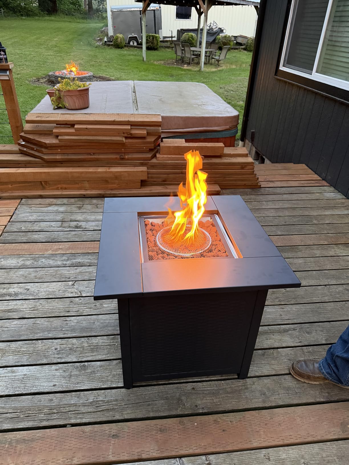 hykolity 28 inch Fire Pit Table, 50000 BTU Patio Heater, 2 in 1 Outdoor Gas Fire Pit with Removable Lid & Lava Stone, CSA-Certified for Gas Fire Pit customer photo 1