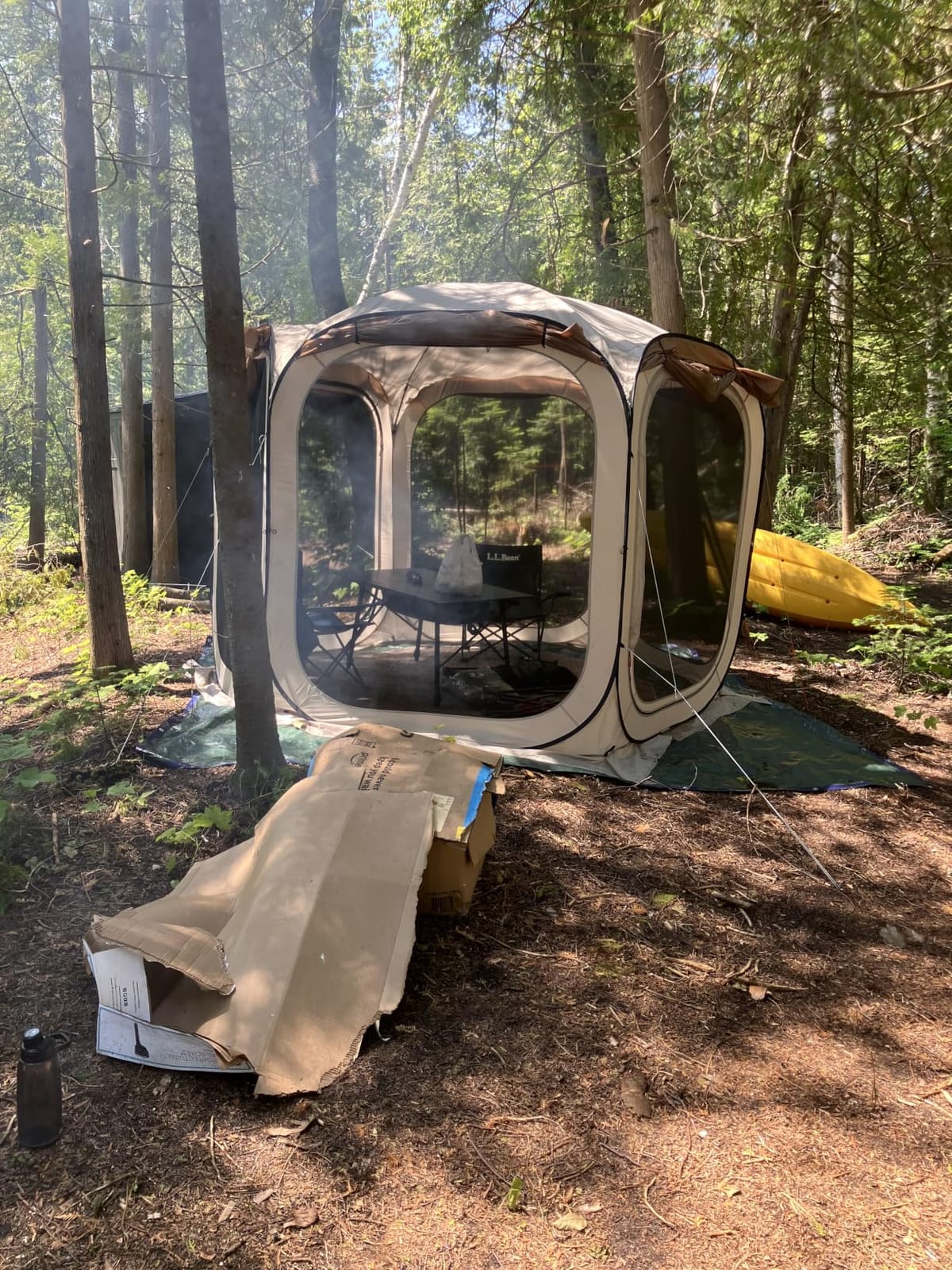 East Oak 10×10 FT Pop Up Canopy Tent with Mesh Walls | Outdoor Screen House with 6 Sunshades | Waterproof Gazebo with Carry Bag | Portable Shelter for Camping, Patio, and Beach | Beige customer photo 2