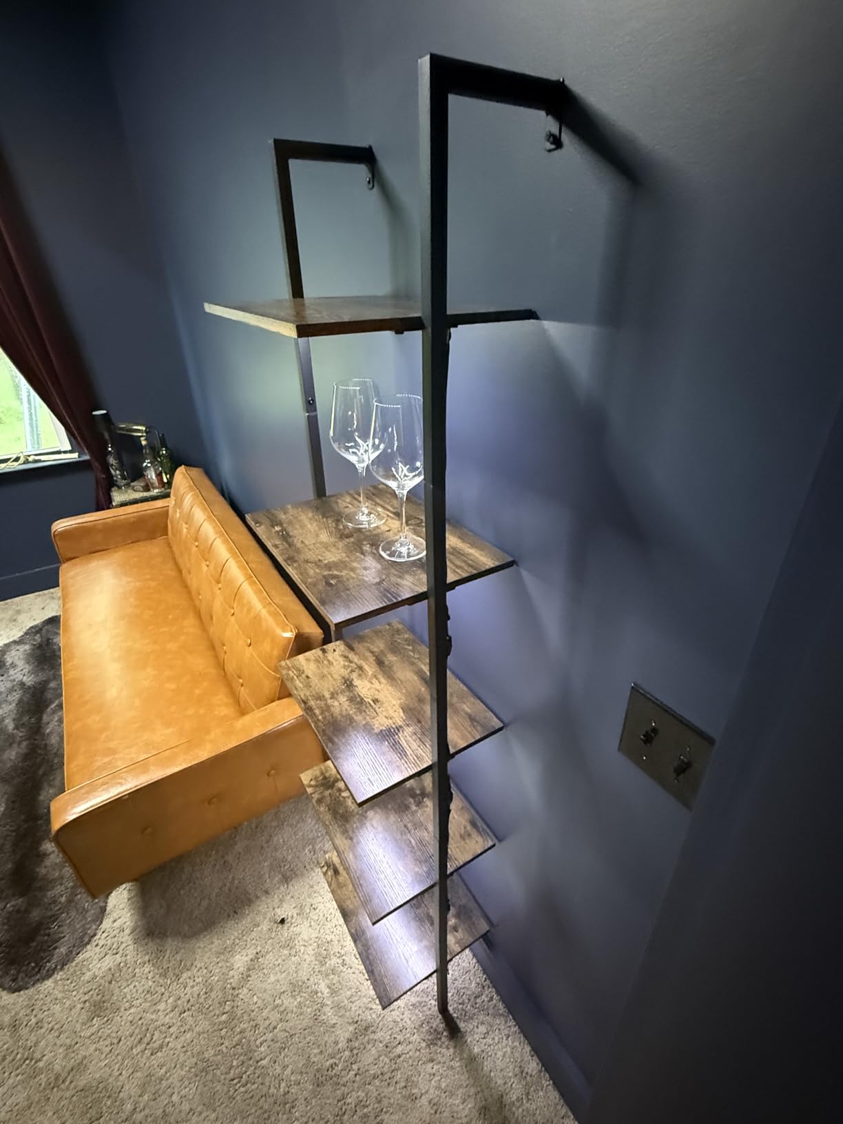 Tajsoon 5 Tier Ladder Bookshelf with Light, Wall Ladder Shelf Rustic Brown customer photo 1